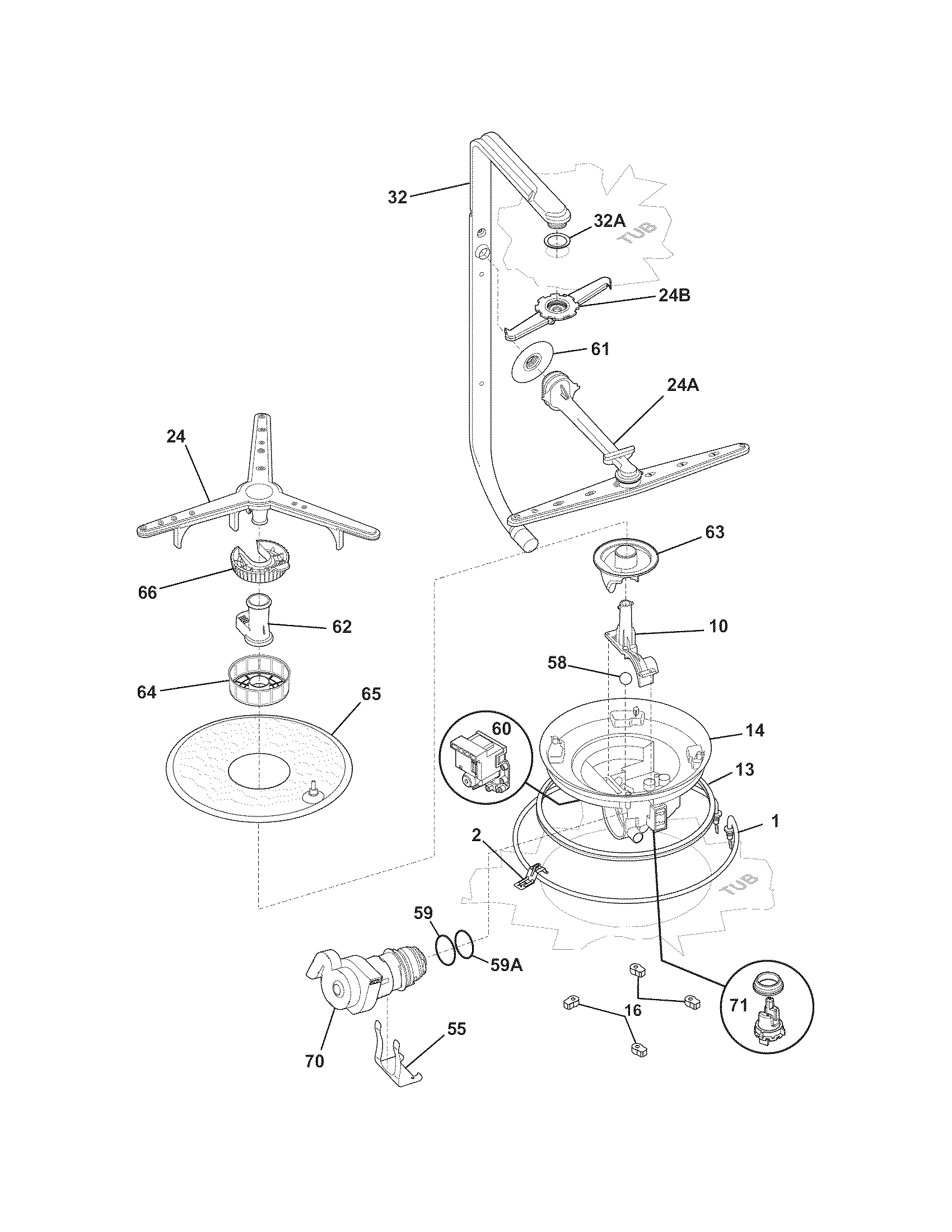 Frigidaire FGHD2471KB0 motor & pump diagram