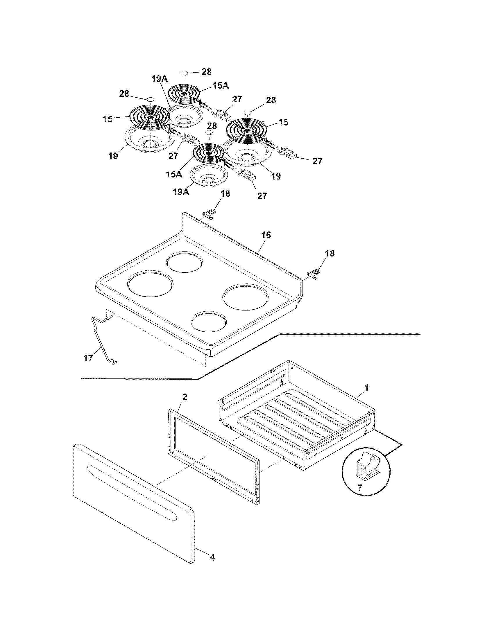 Kelvinator KEF355ESG top/drawer diagram
