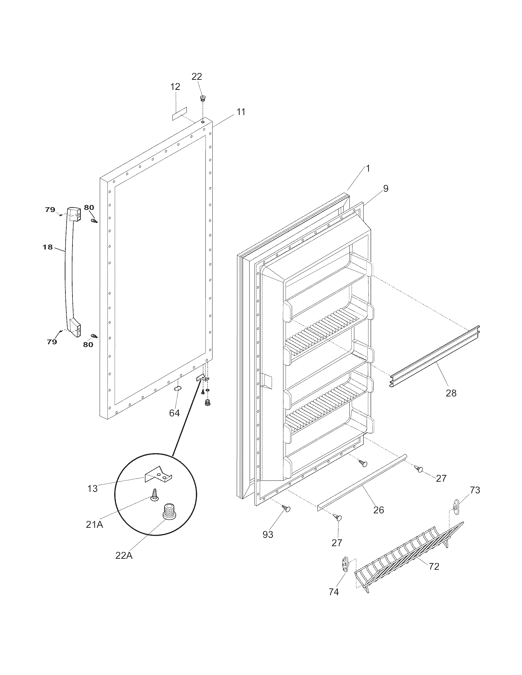 Frigidaire FPUH17D7KF1 door diagram
