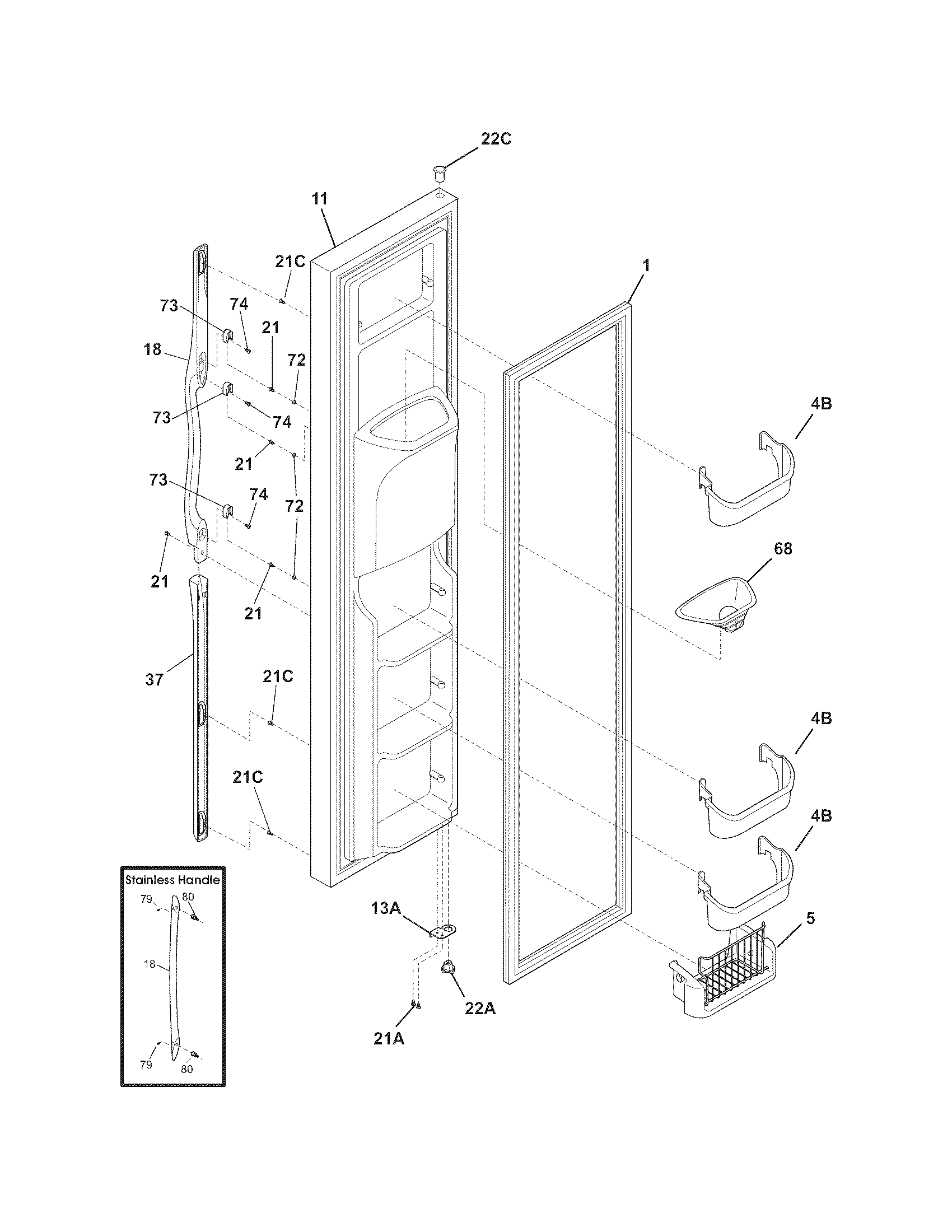 Frigidaire FSC23F7HBA freezer door diagram