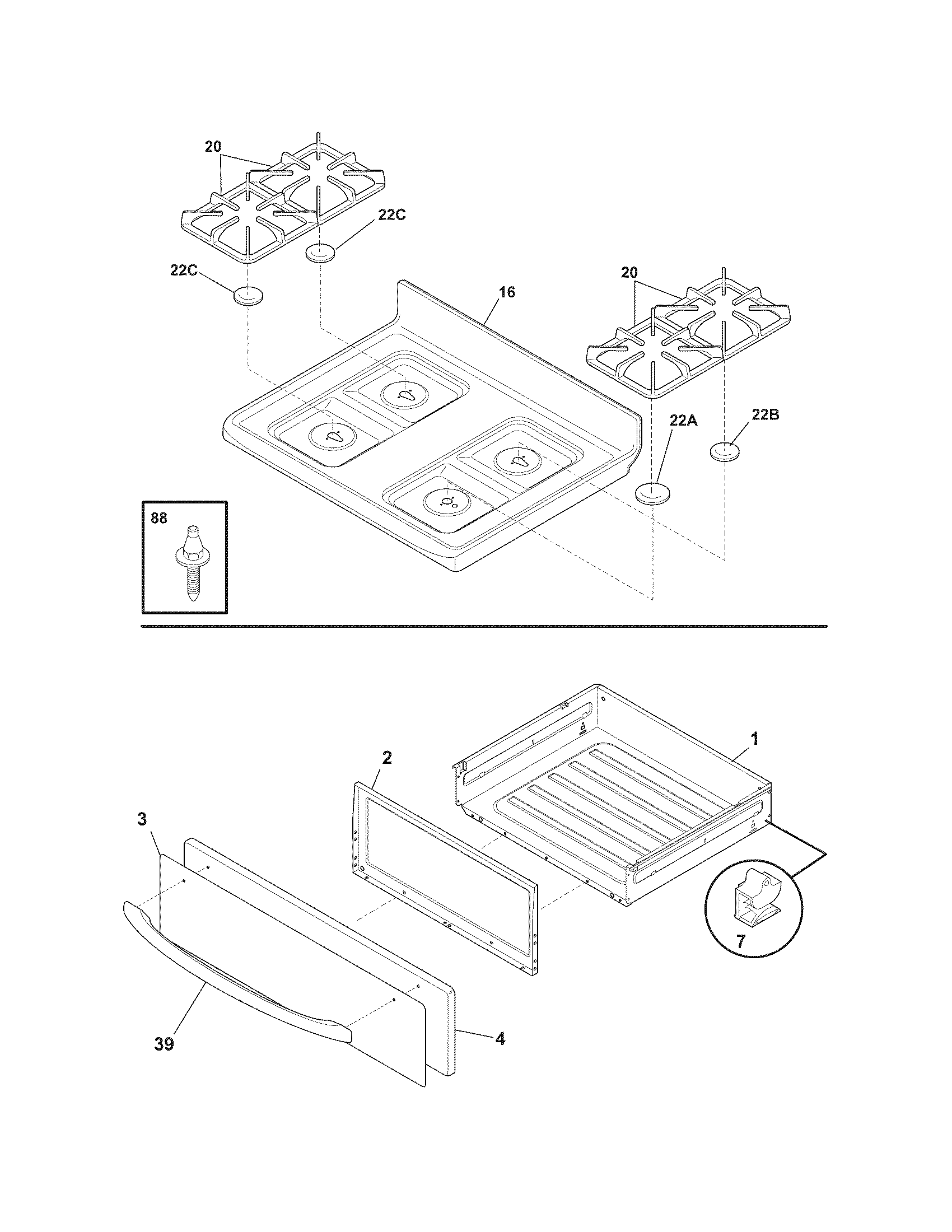 Frigidaire FGF368GCJ top/drawer diagram