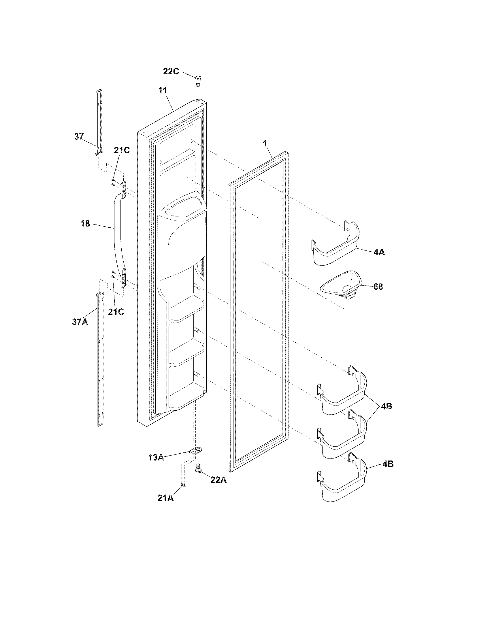 White-Westinghouse WRS26MF5AWI freezer door diagram