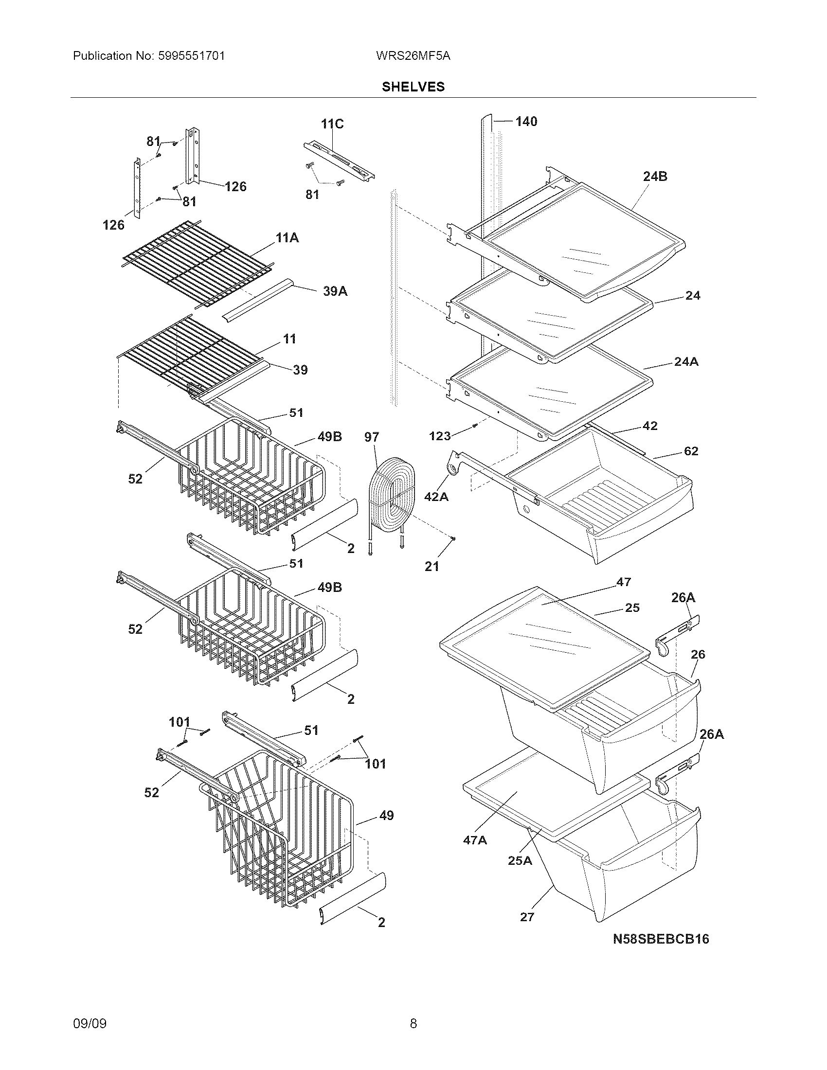 White-Westinghouse WRS26MF5AWI shelves diagram