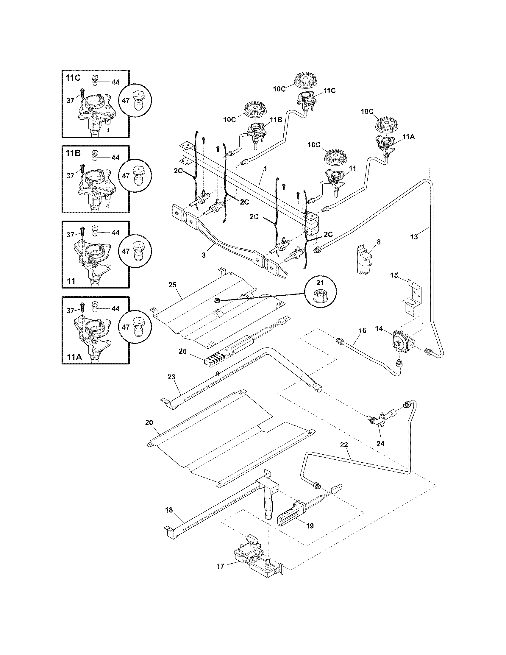 Frigidaire FGF364KCB burner diagram