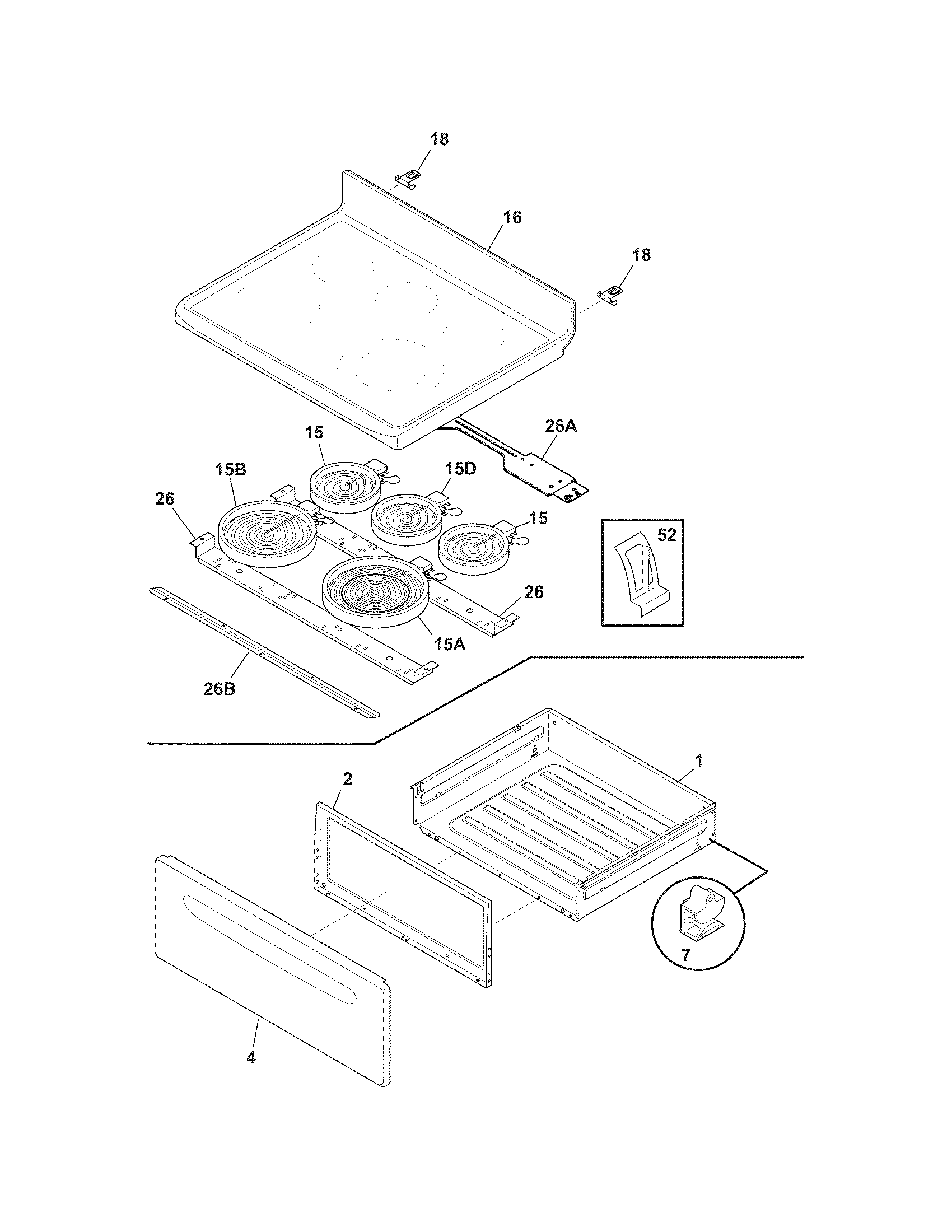 Frigidaire CFEF376GBE top/drawer diagram