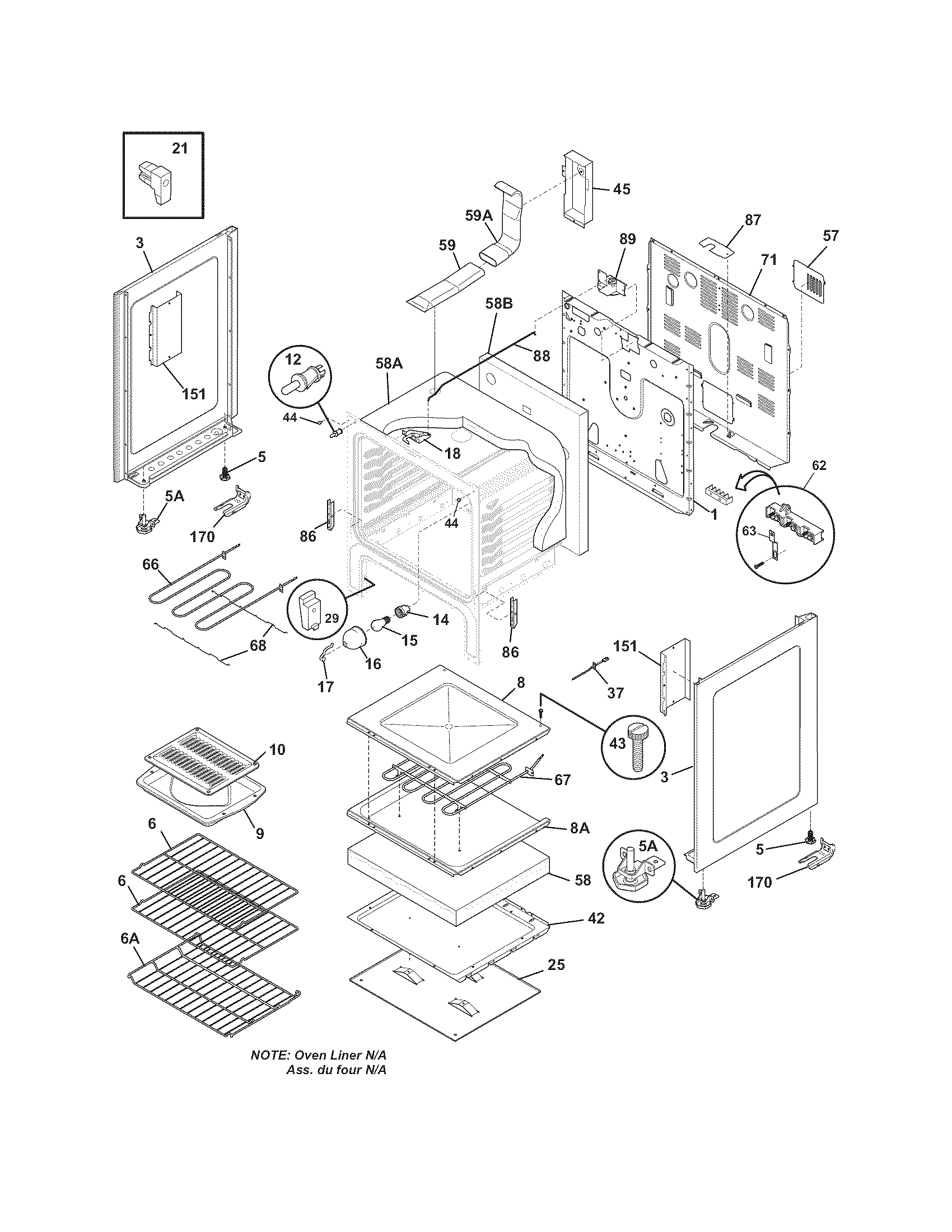 Frigidaire DGEF3041KFA body diagram