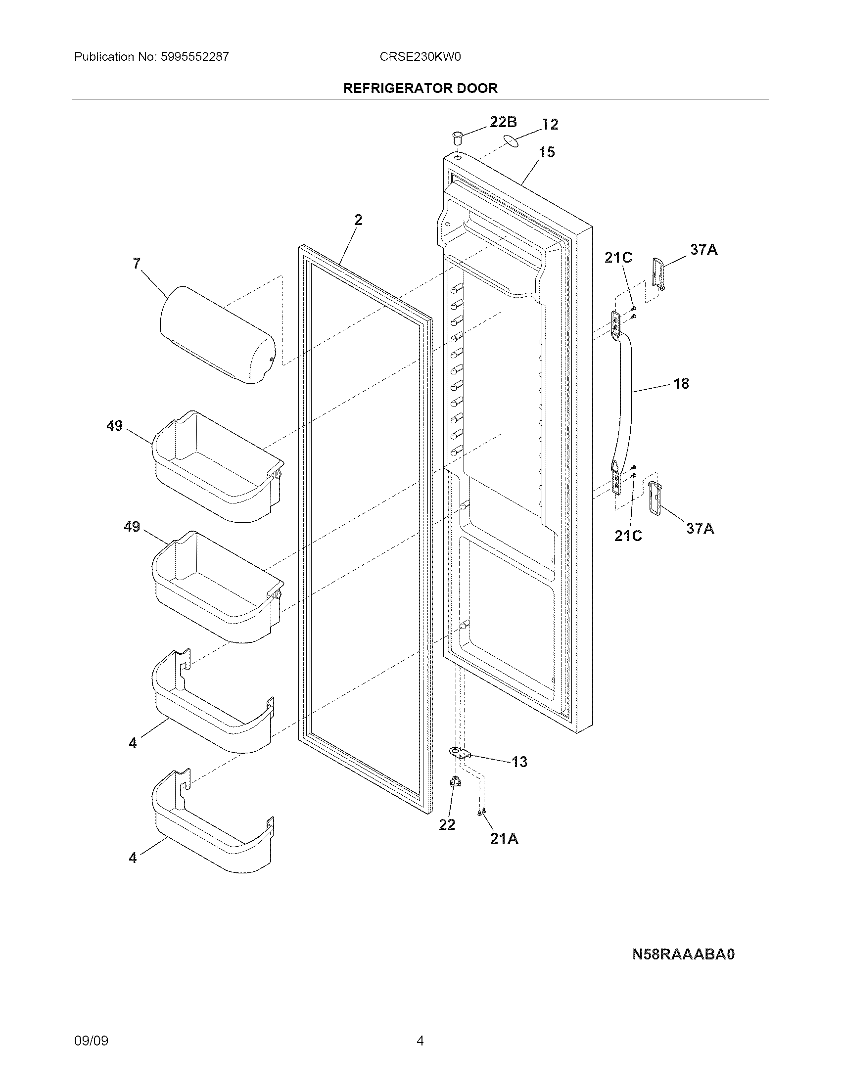 Crosley CRSE230KW0 refrigerator door diagram