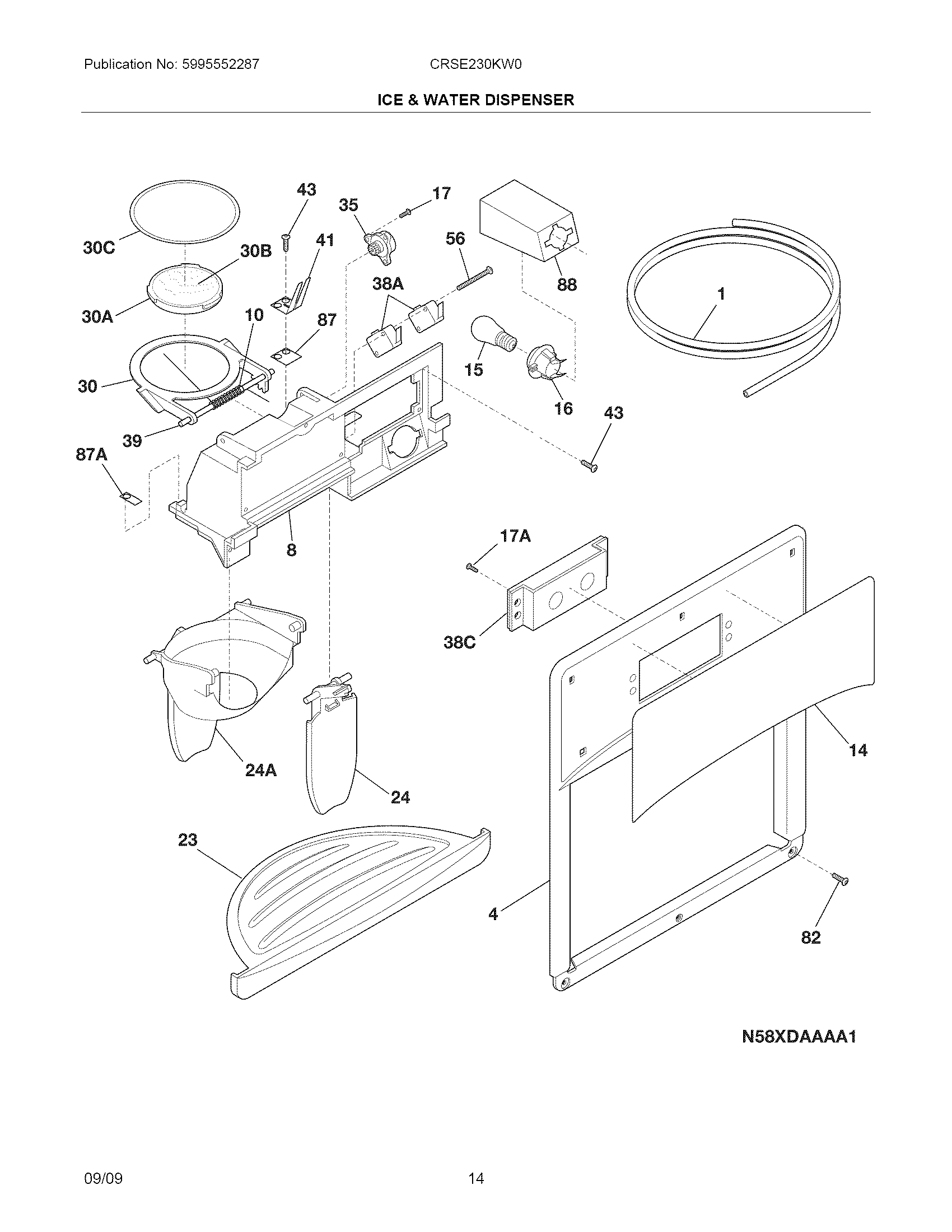 Crosley CRSE230KW0 ice & water dispenser diagram