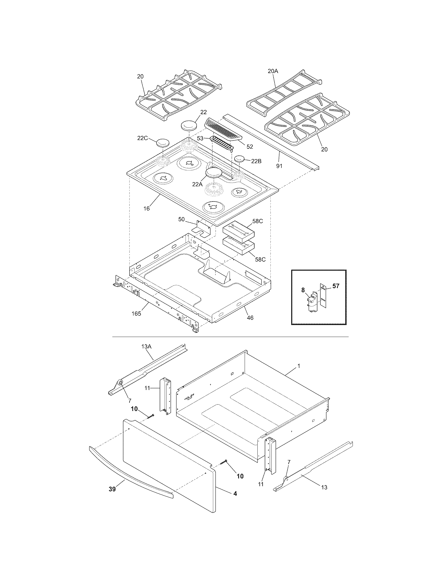 Kenmore 79036933900 top/drawer diagram
