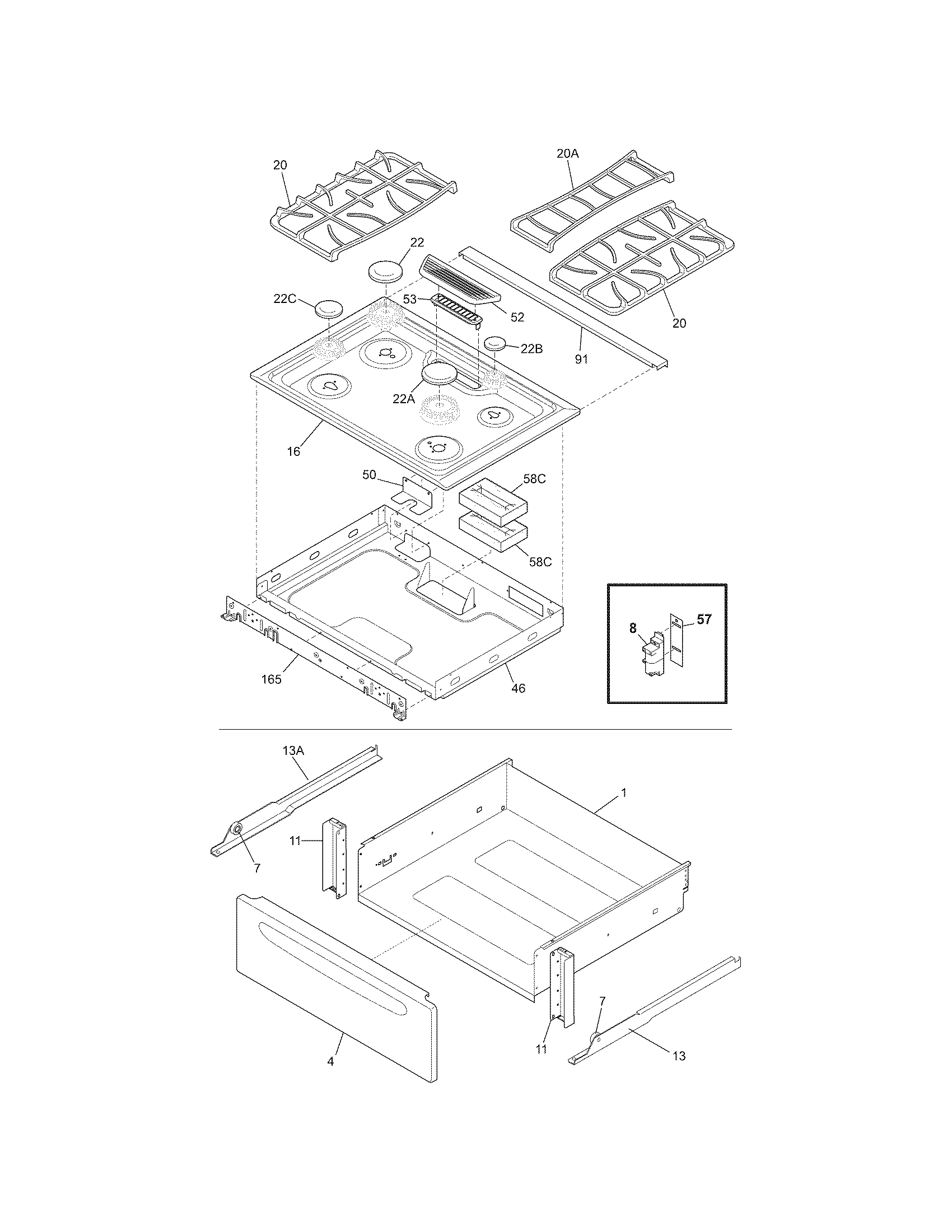 Kenmore 79036932900 top/drawer diagram