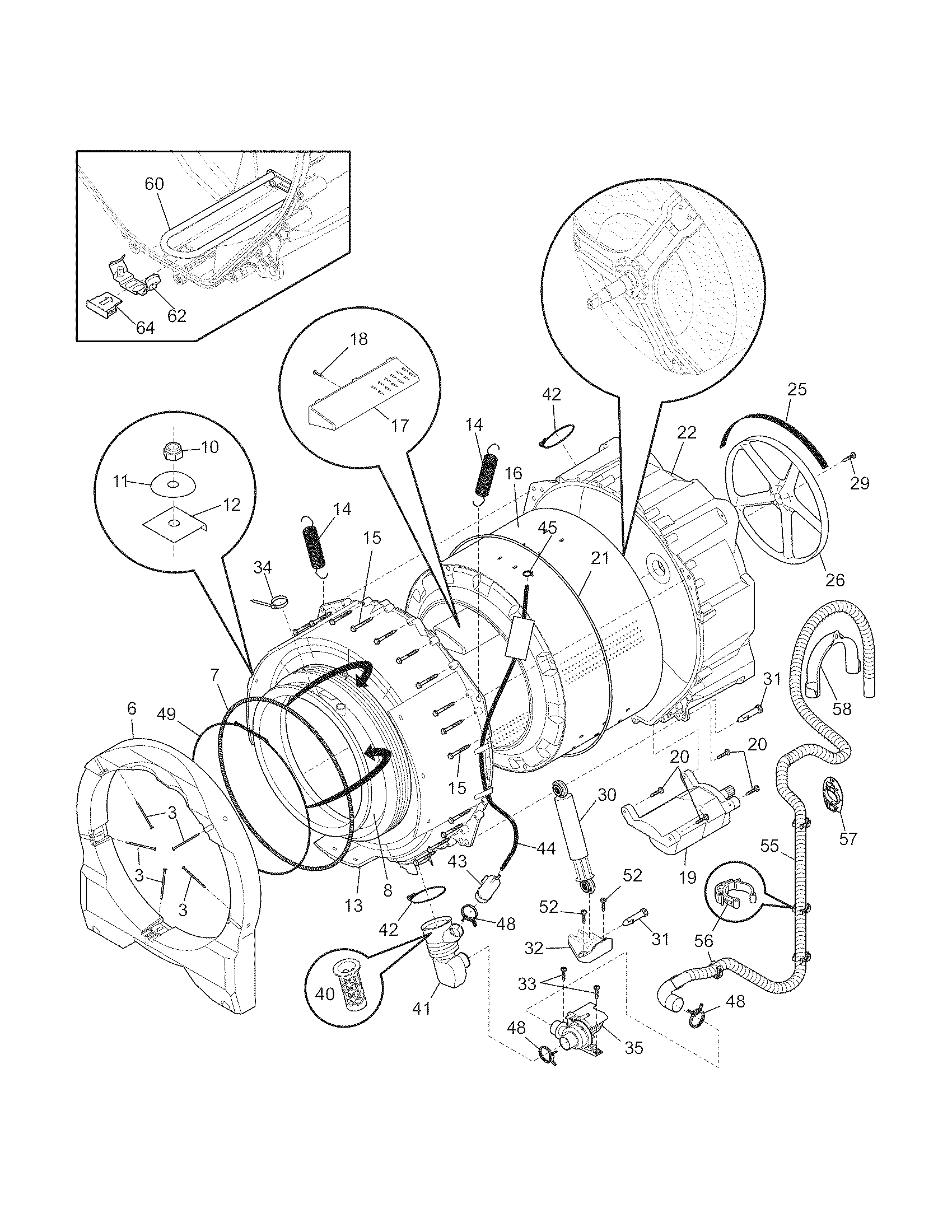 Frigidaire FAFW3517KA1 motor/tub diagram