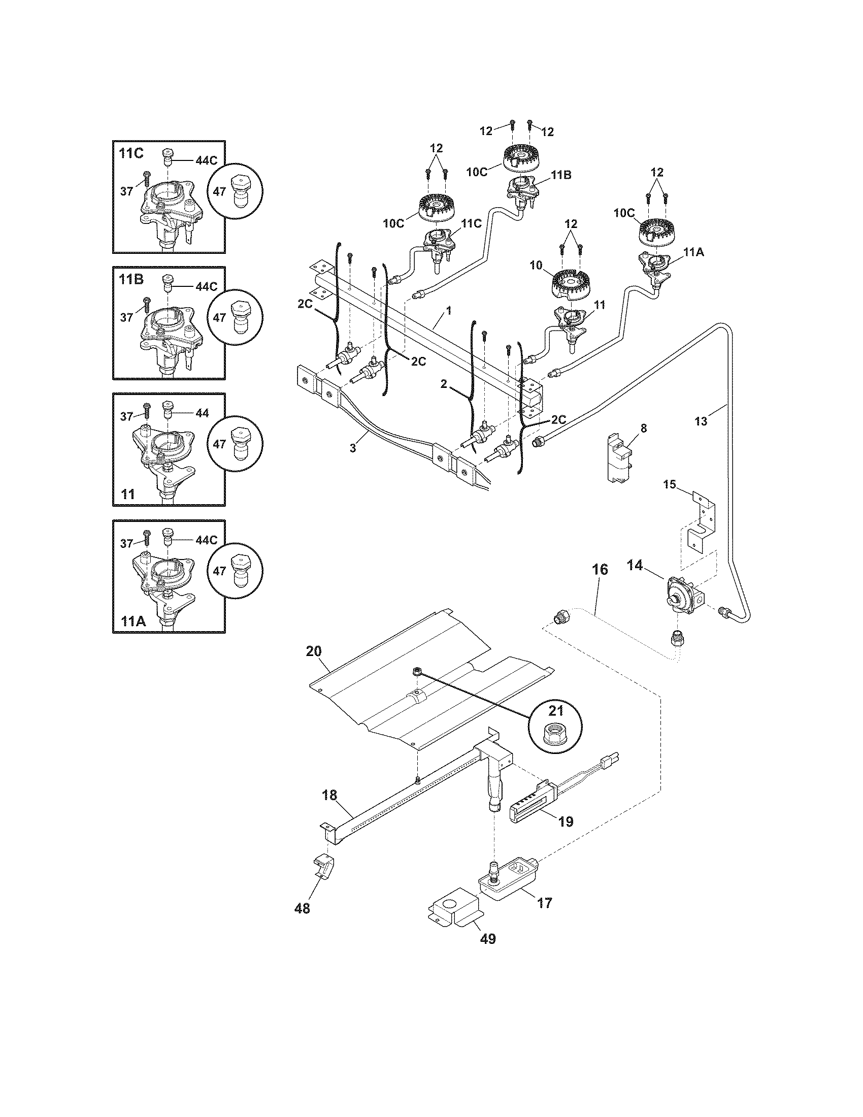Frigidaire FGF328GSJ burner diagram