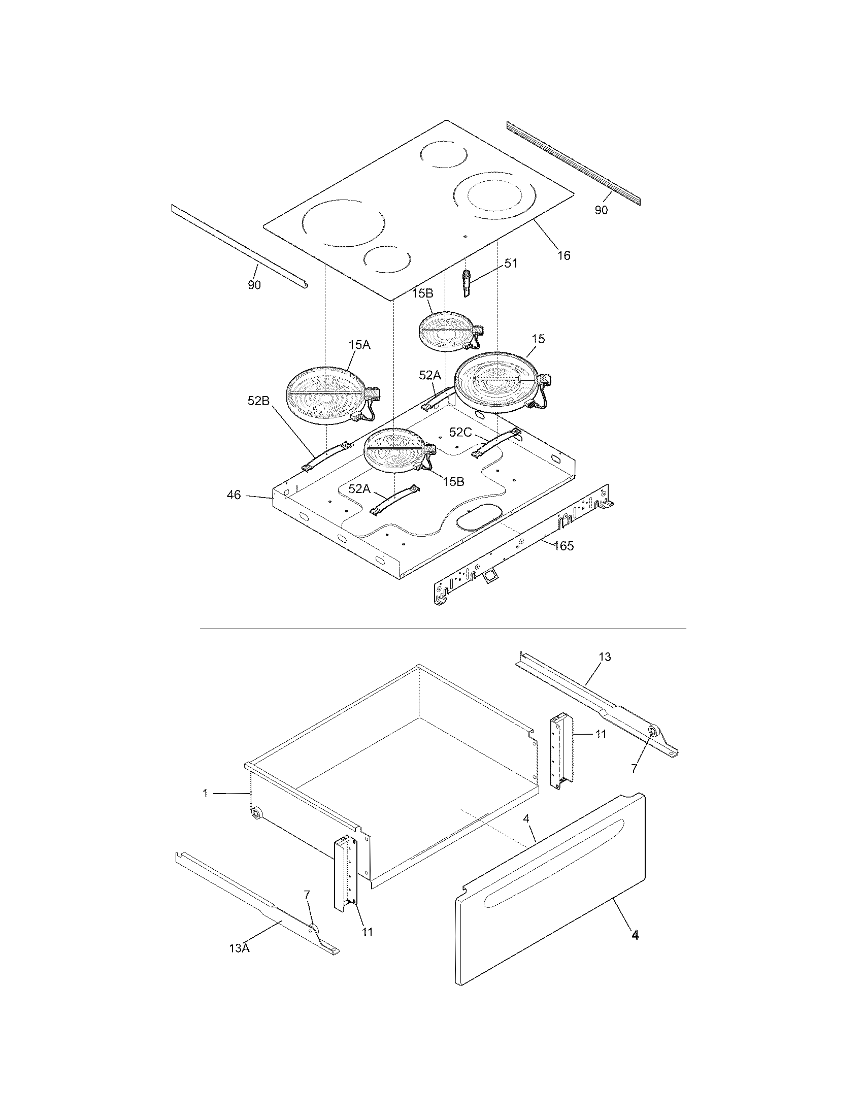 Frigidaire CFES365EB6 top/drawer diagram