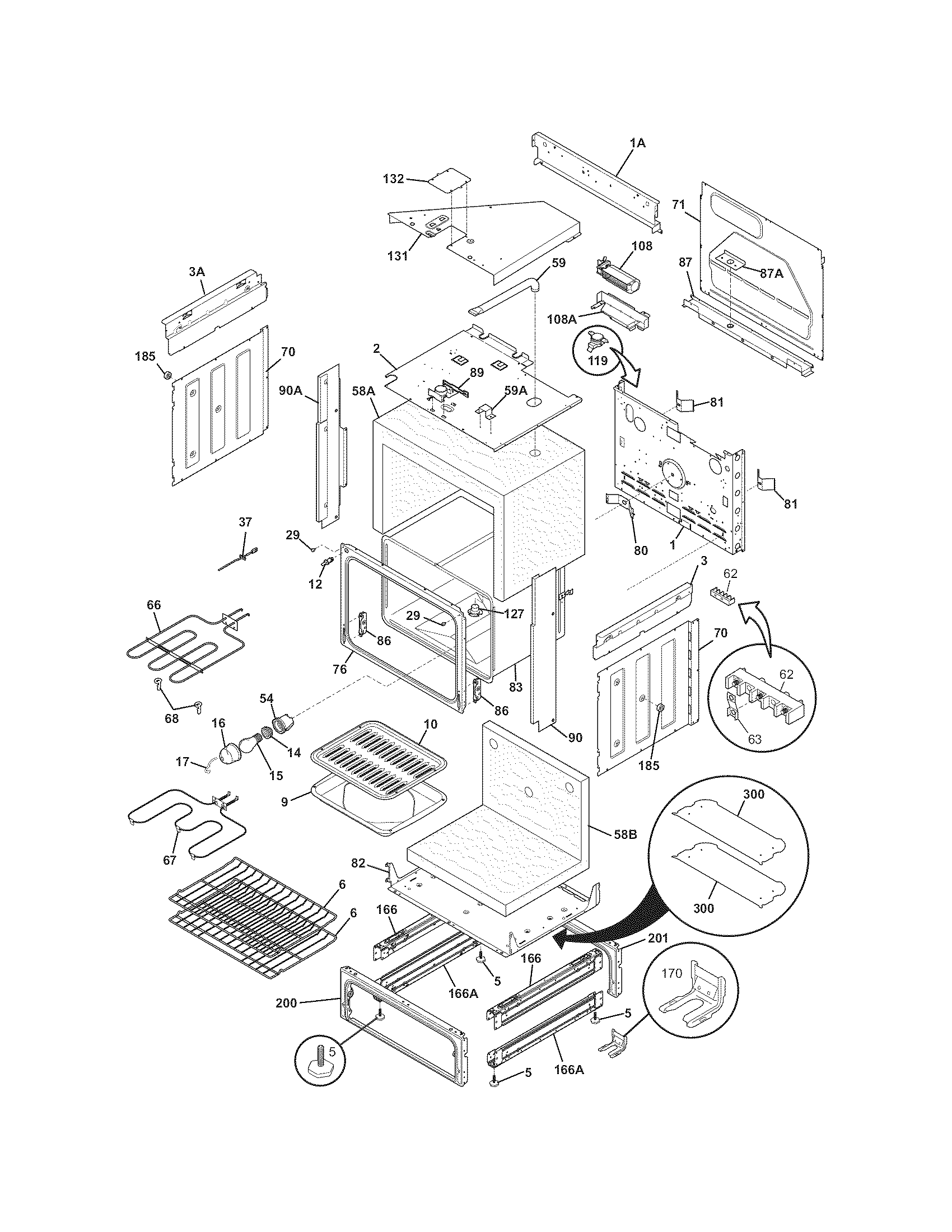 Frigidaire FES365ECG body diagram
