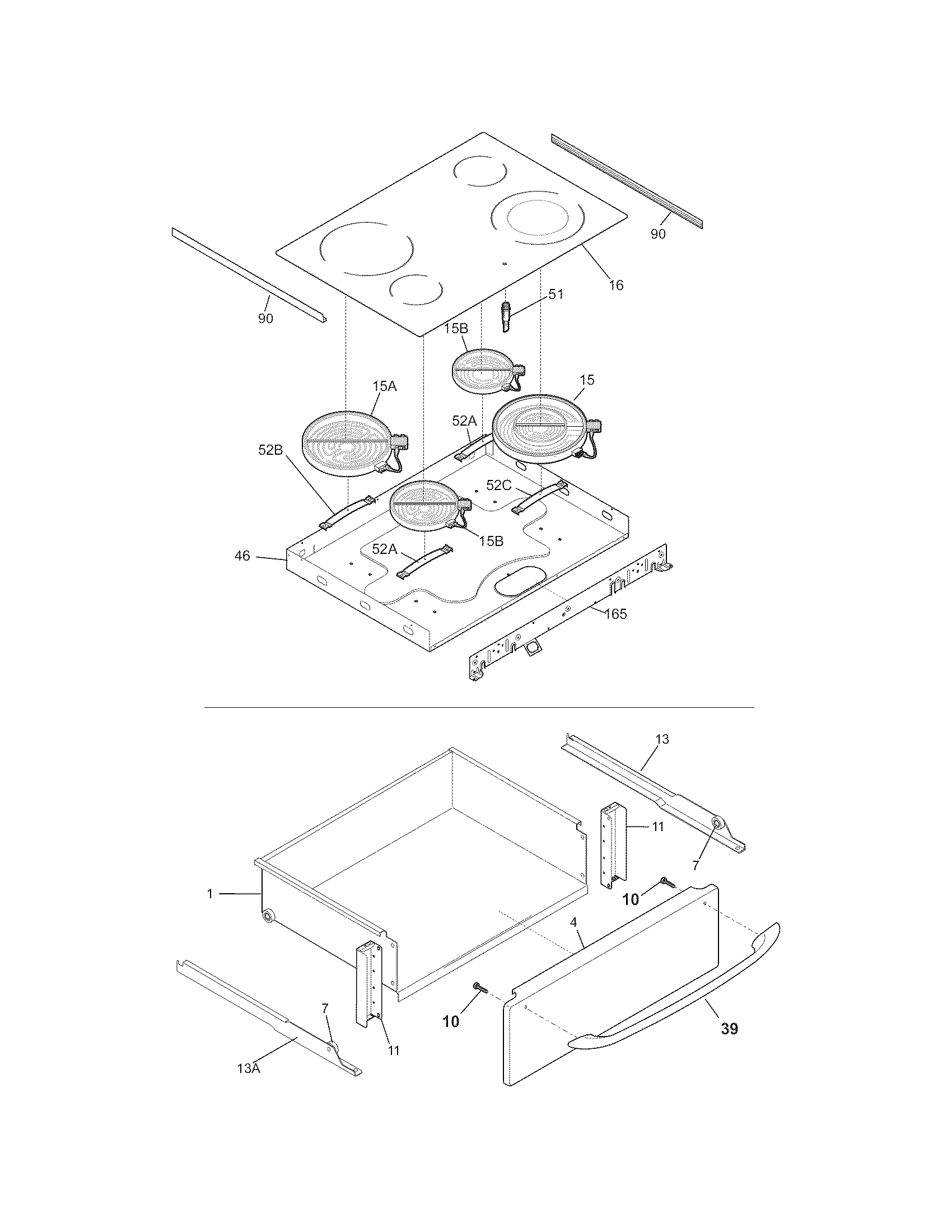 Frigidaire FES365ECG top/drawer diagram