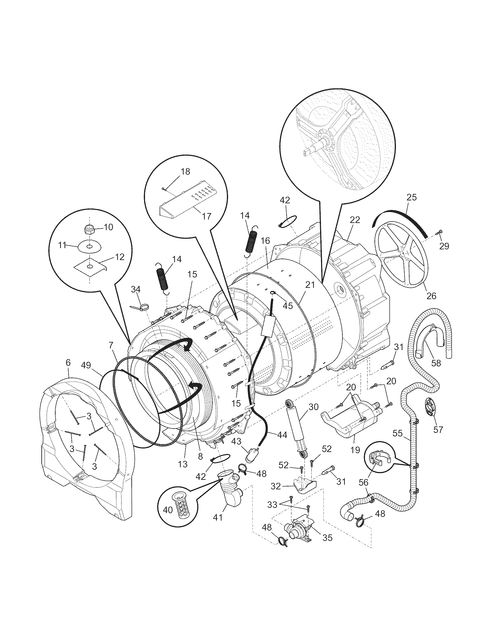 Frigidaire FAFW3514KA1 motor/tub diagram