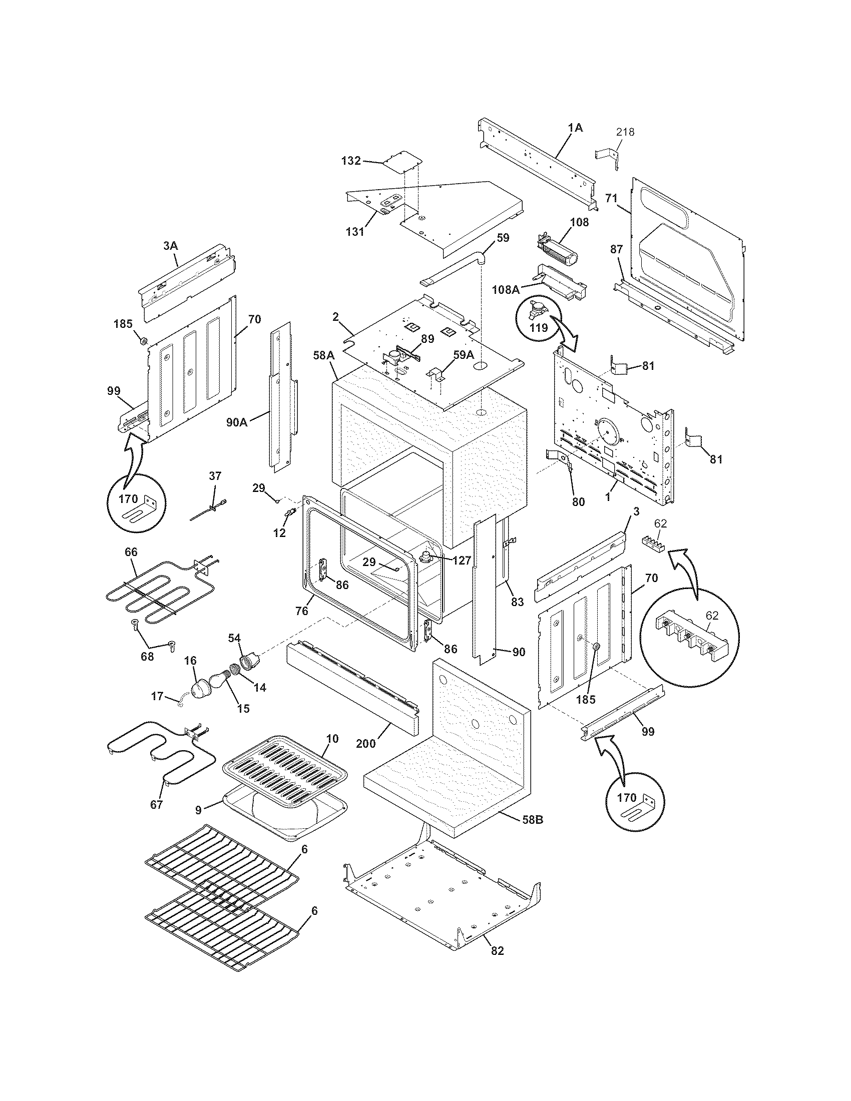 Frigidaire FED365ESF body diagram