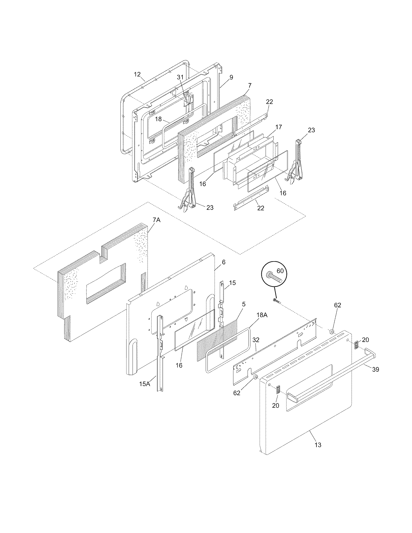 Frigidaire FEF450BWG oven door diagram