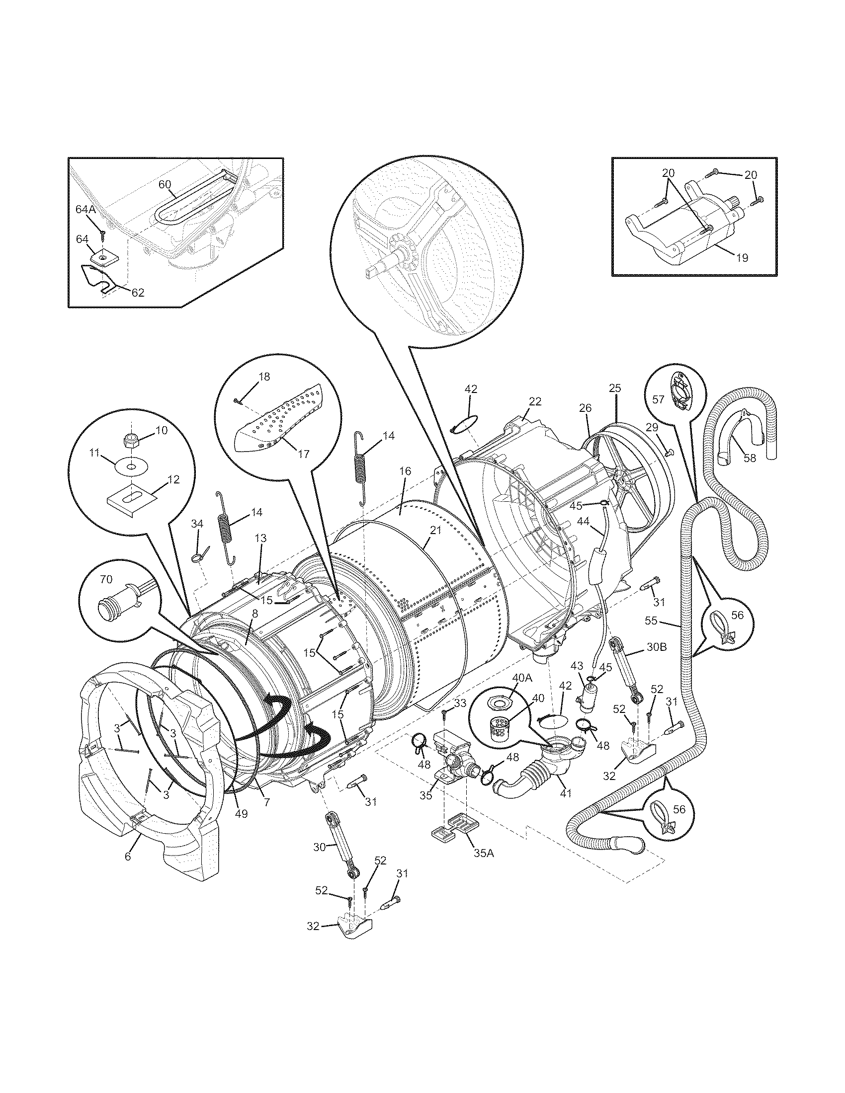 Electrolux EWFLS65ISS0 motor/tub diagram