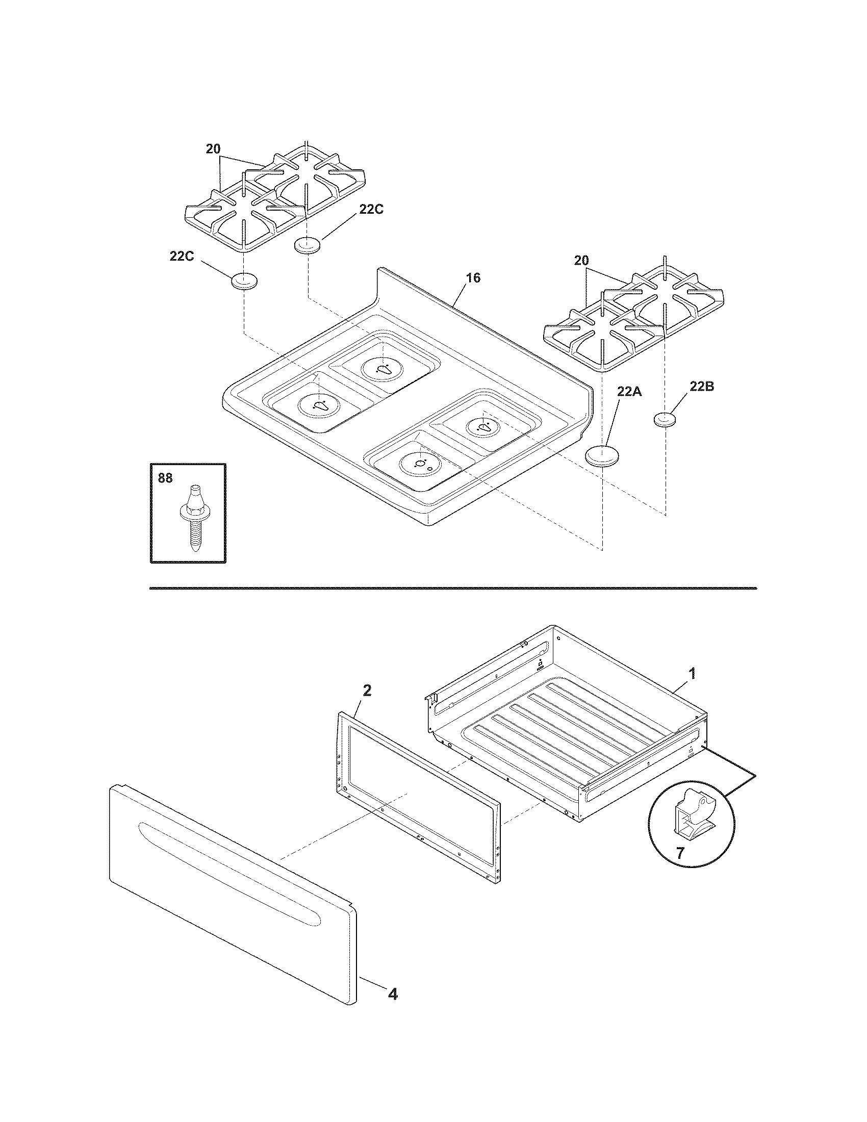 Kenmore 79077444804 top/drawer diagram