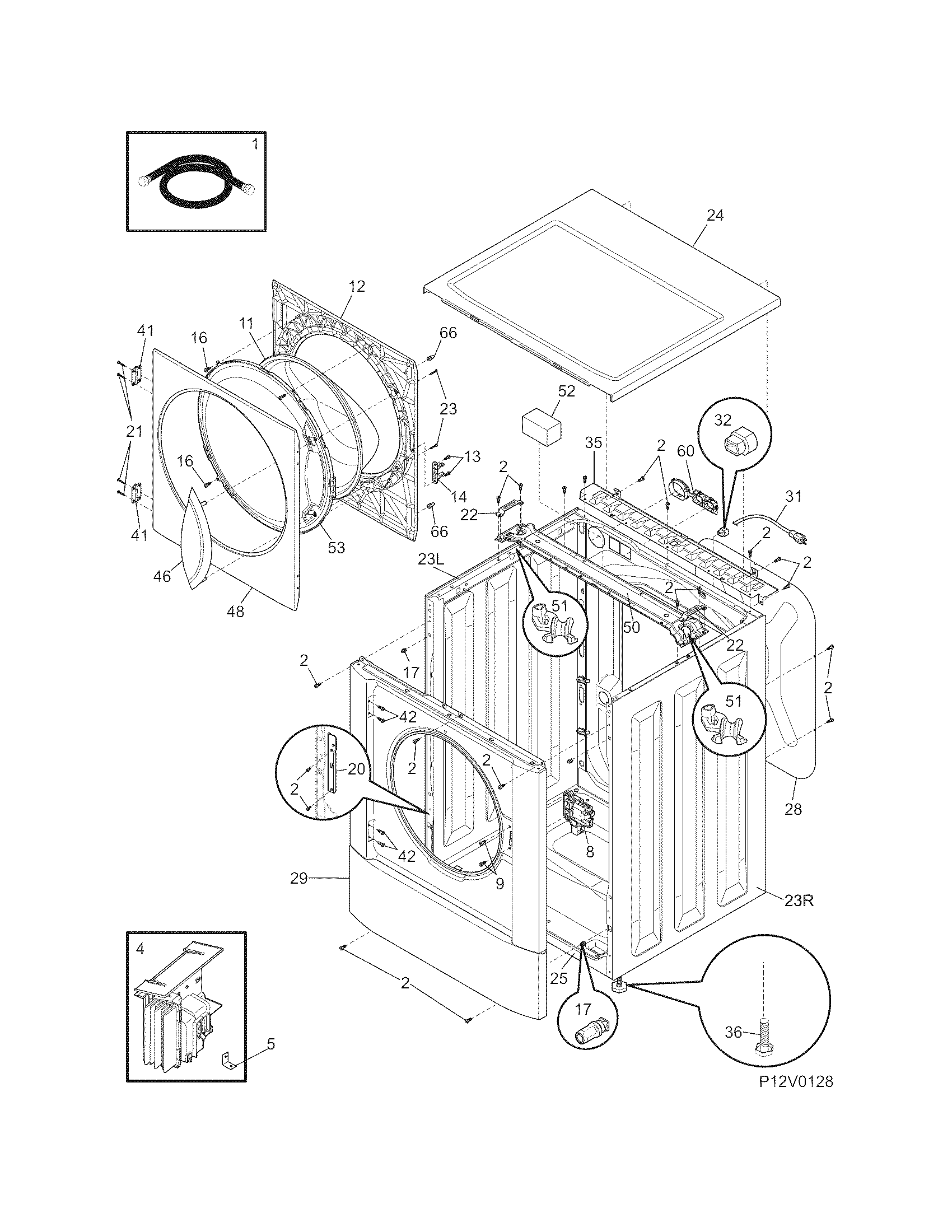 Frigidaire GLTF2940FA2 cabinet/top diagram