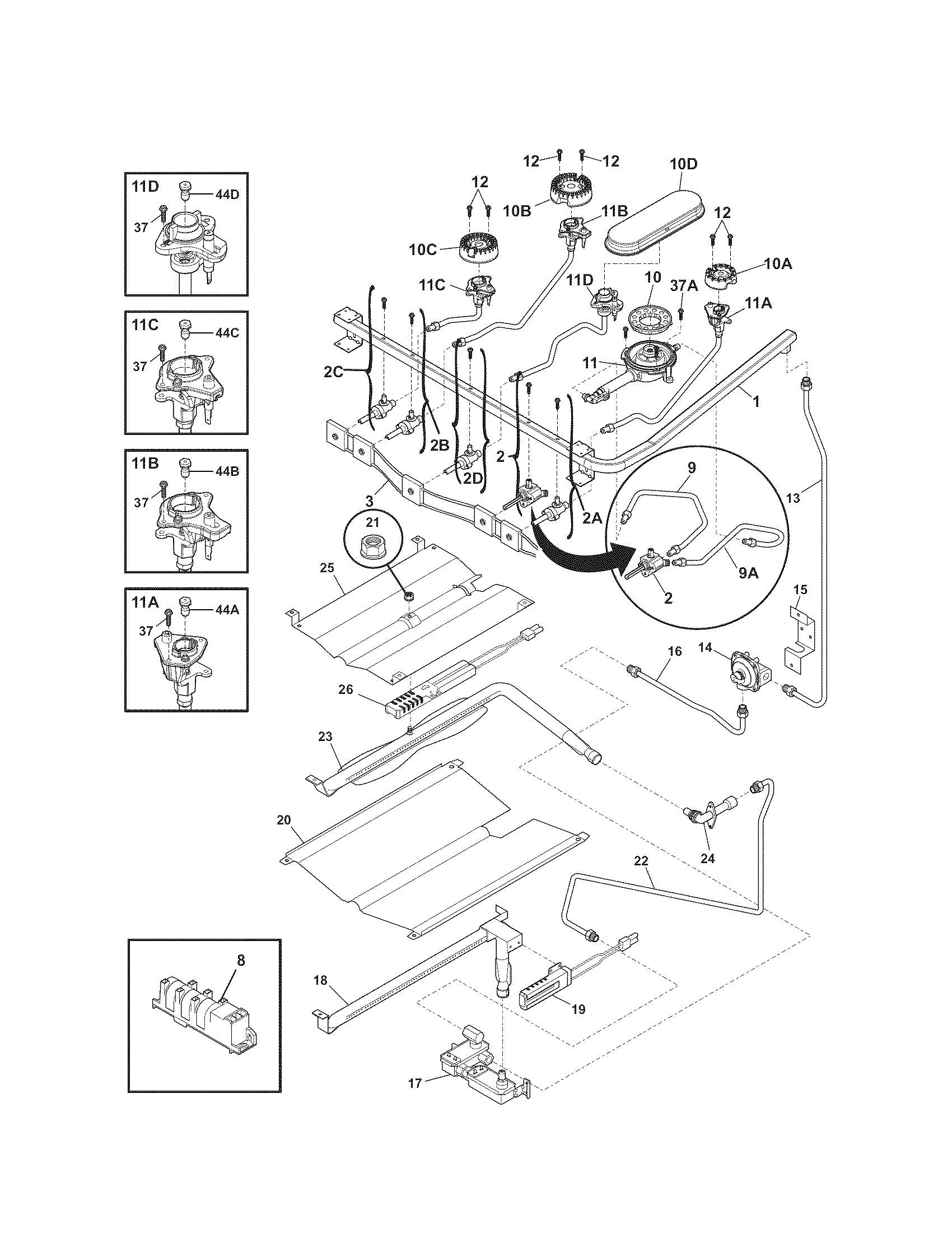 Kenmore Elite 79077533804 burner diagram