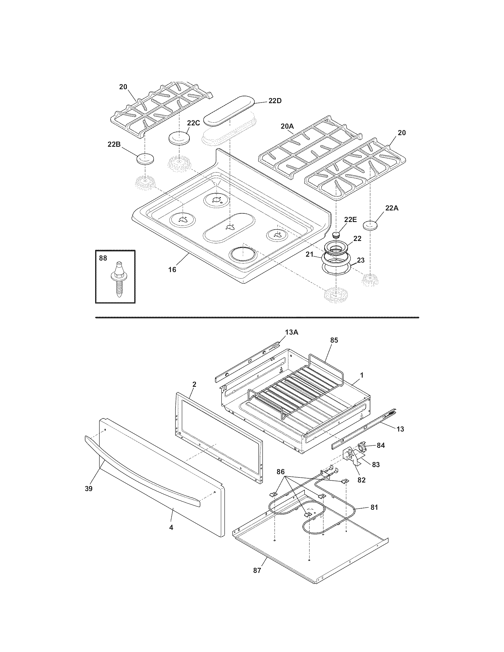 Kenmore Elite 79077533804 top/drawer diagram