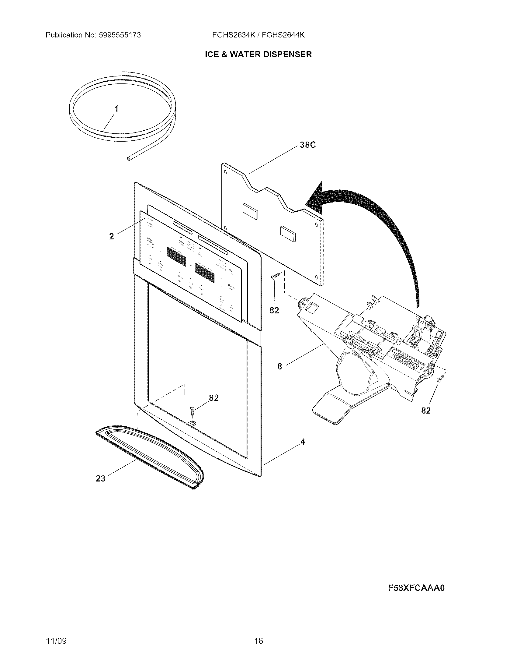 Frigidaire FGHS2634KW1 ice & water dispenser diagram