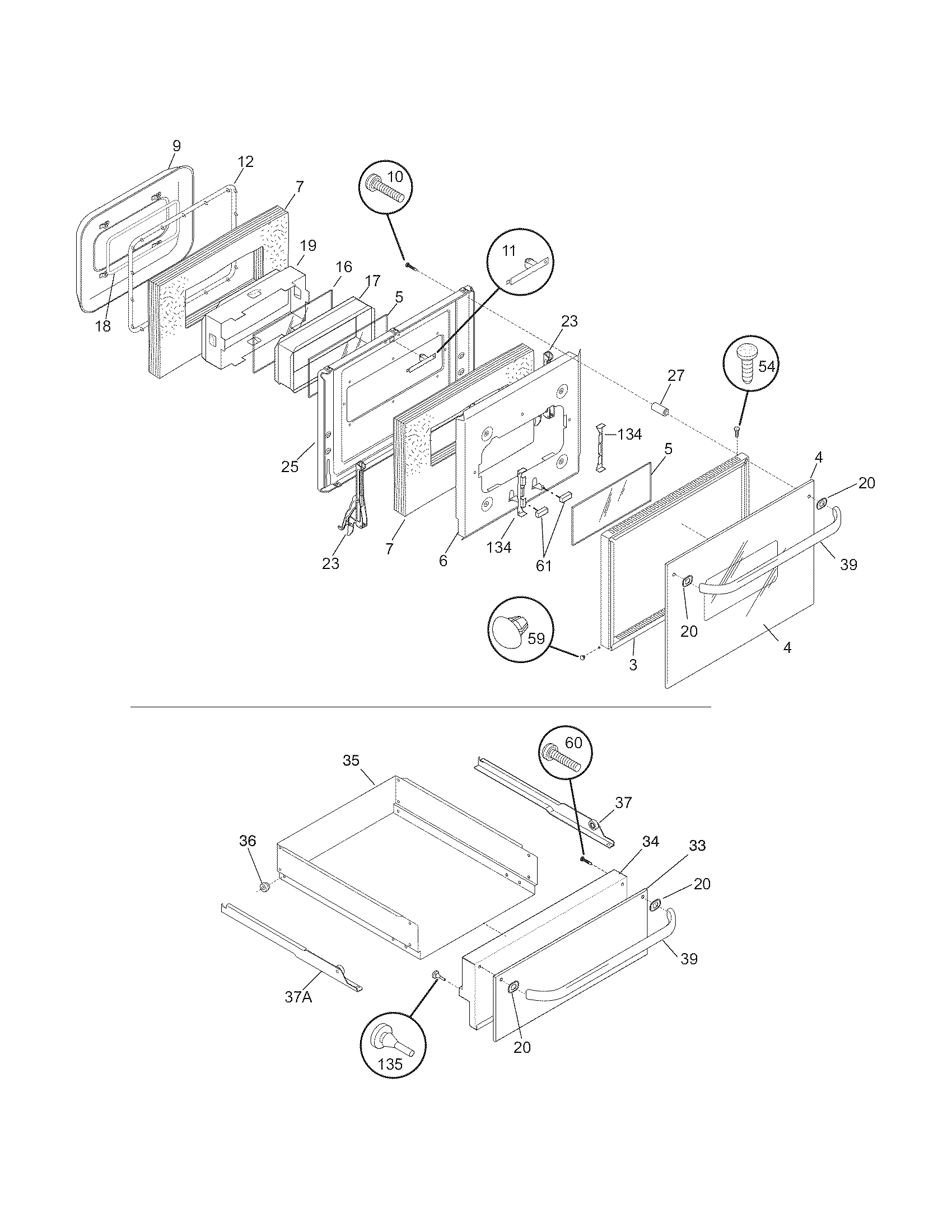 Frigidaire FGB24S5DCF door diagram
