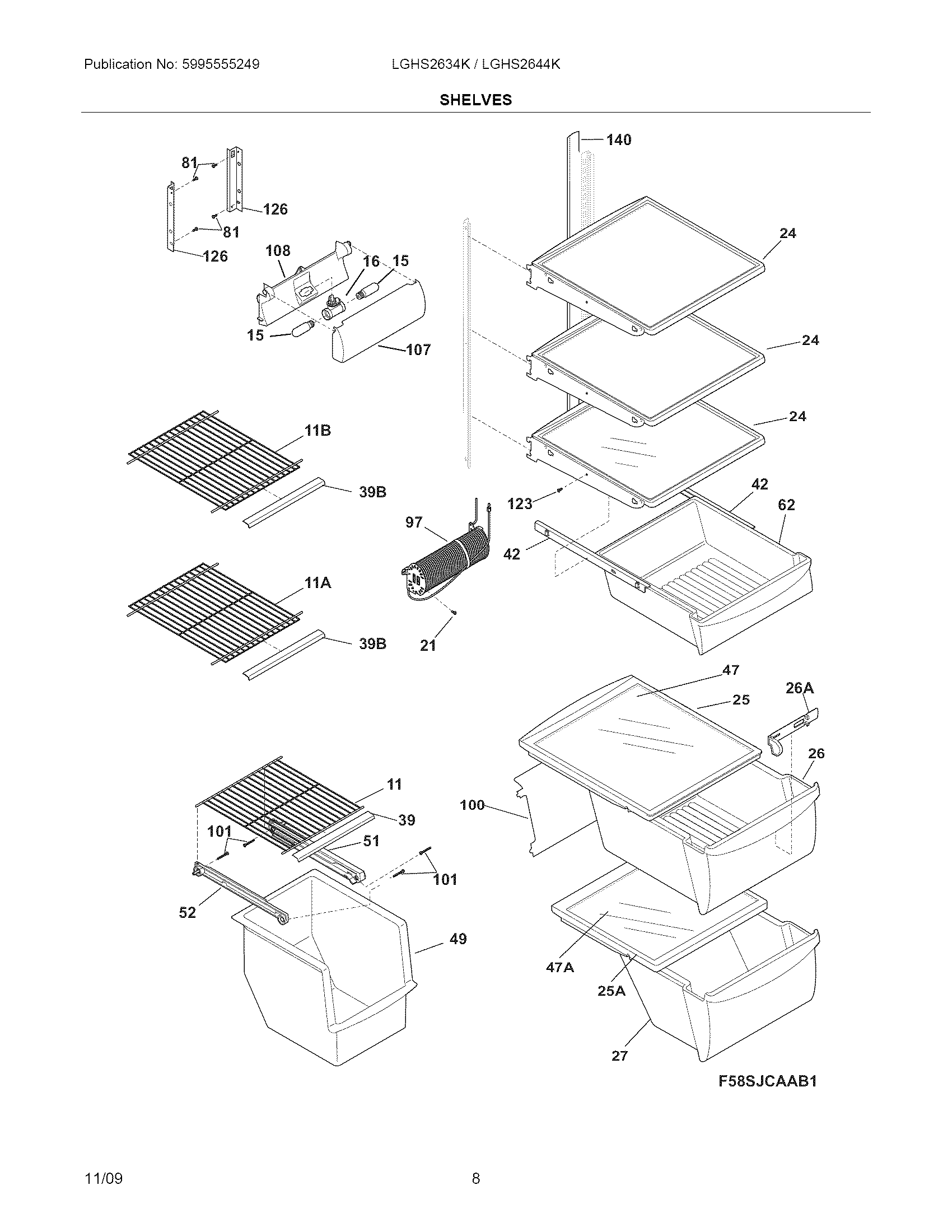 Frigidaire LGHS2644KM1 shelves diagram
