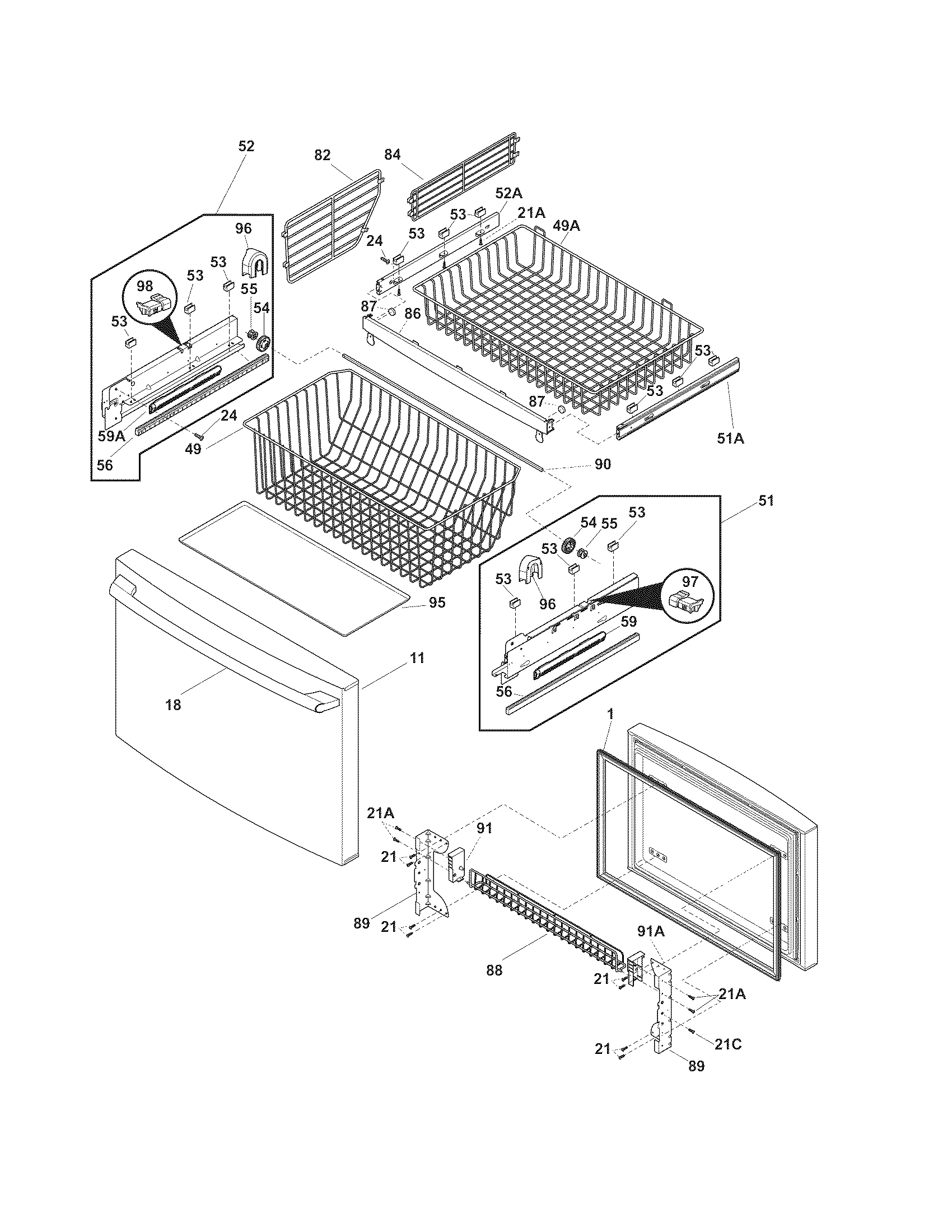 Electrolux EI23BC36IW0 freezer drawer,baskets diagram