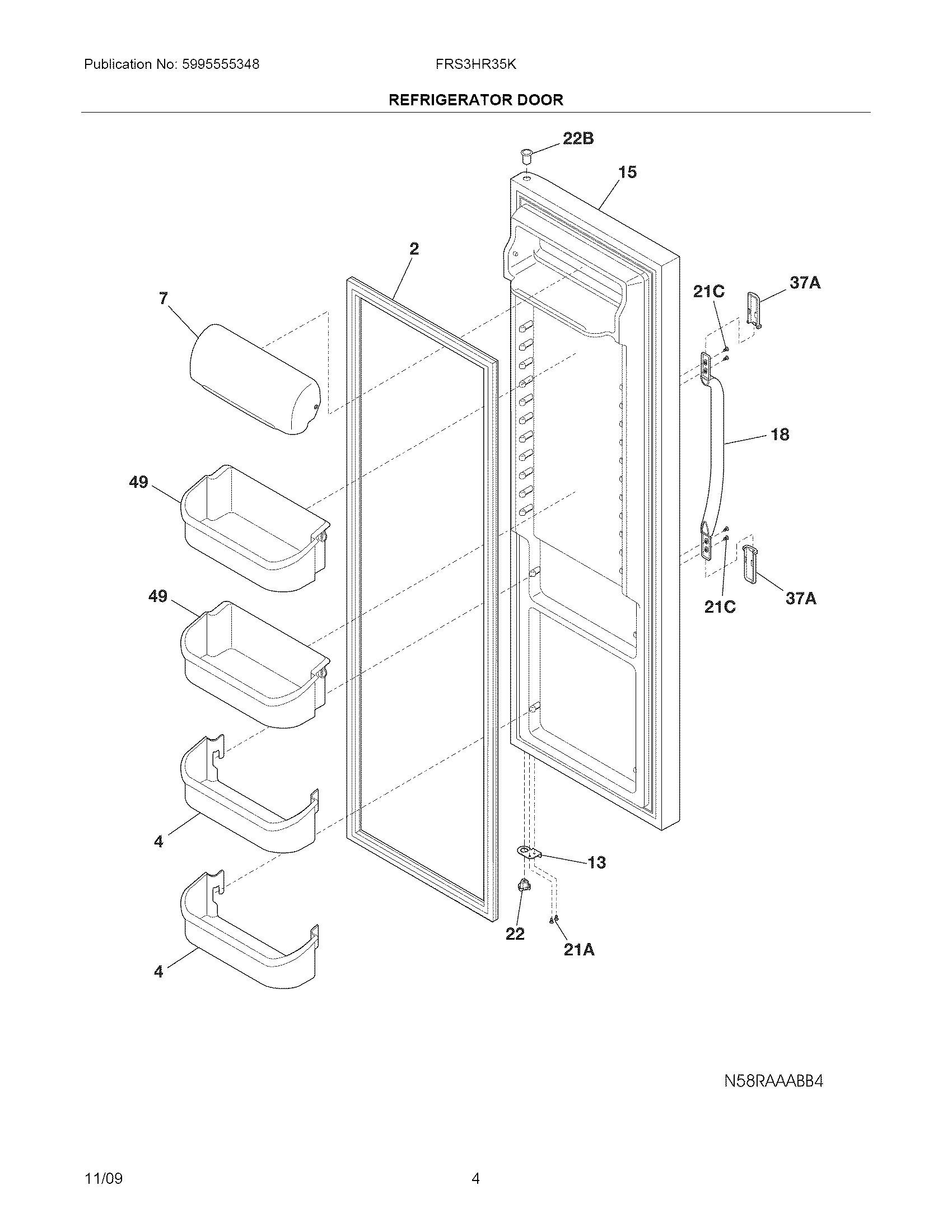 Frigidaire FRS3HR35KM1 refrigerator door diagram