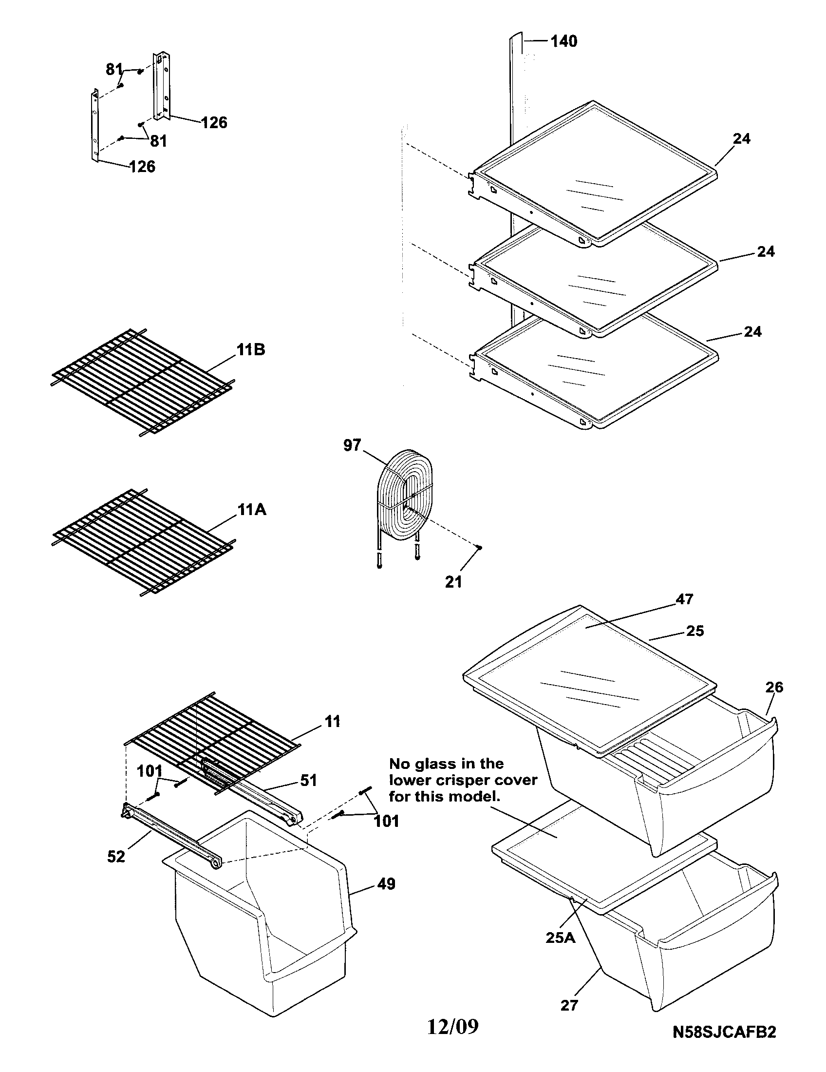 Frigidaire FRS3HR35KM1 shelves diagram