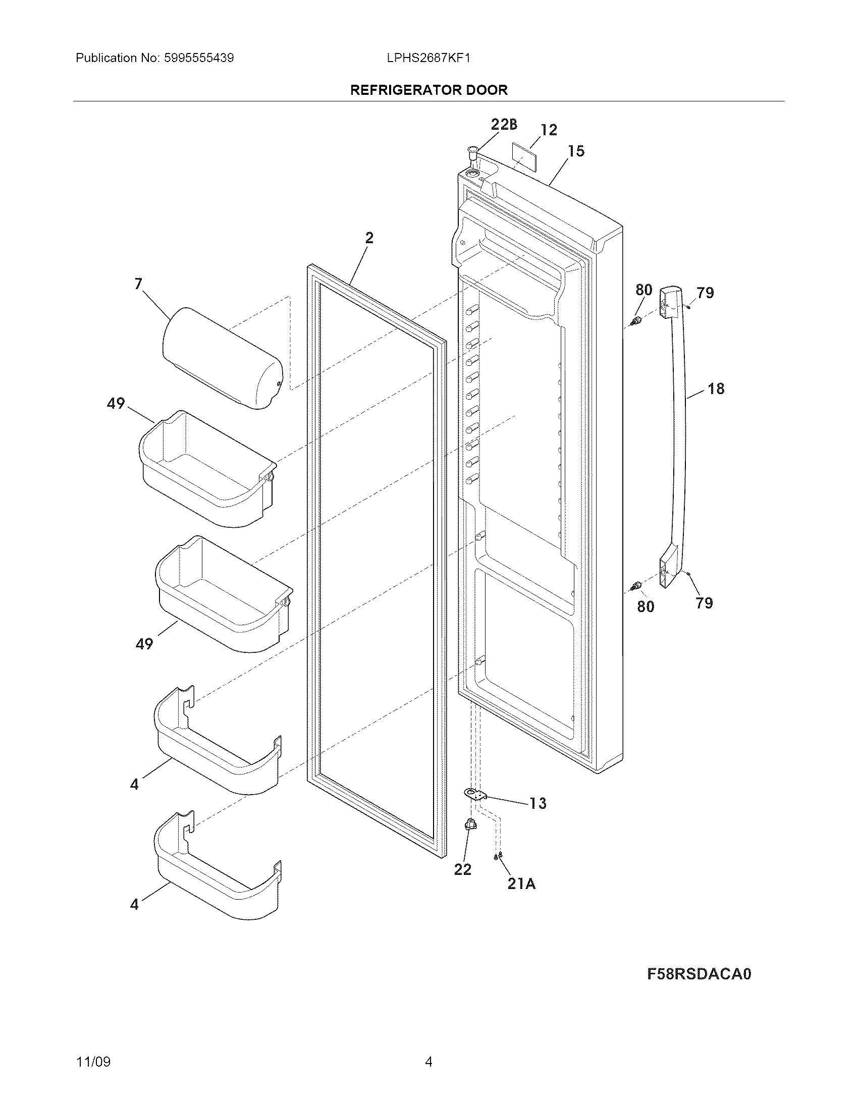Frigidaire LPHS2687KF1 refrigerator door diagram