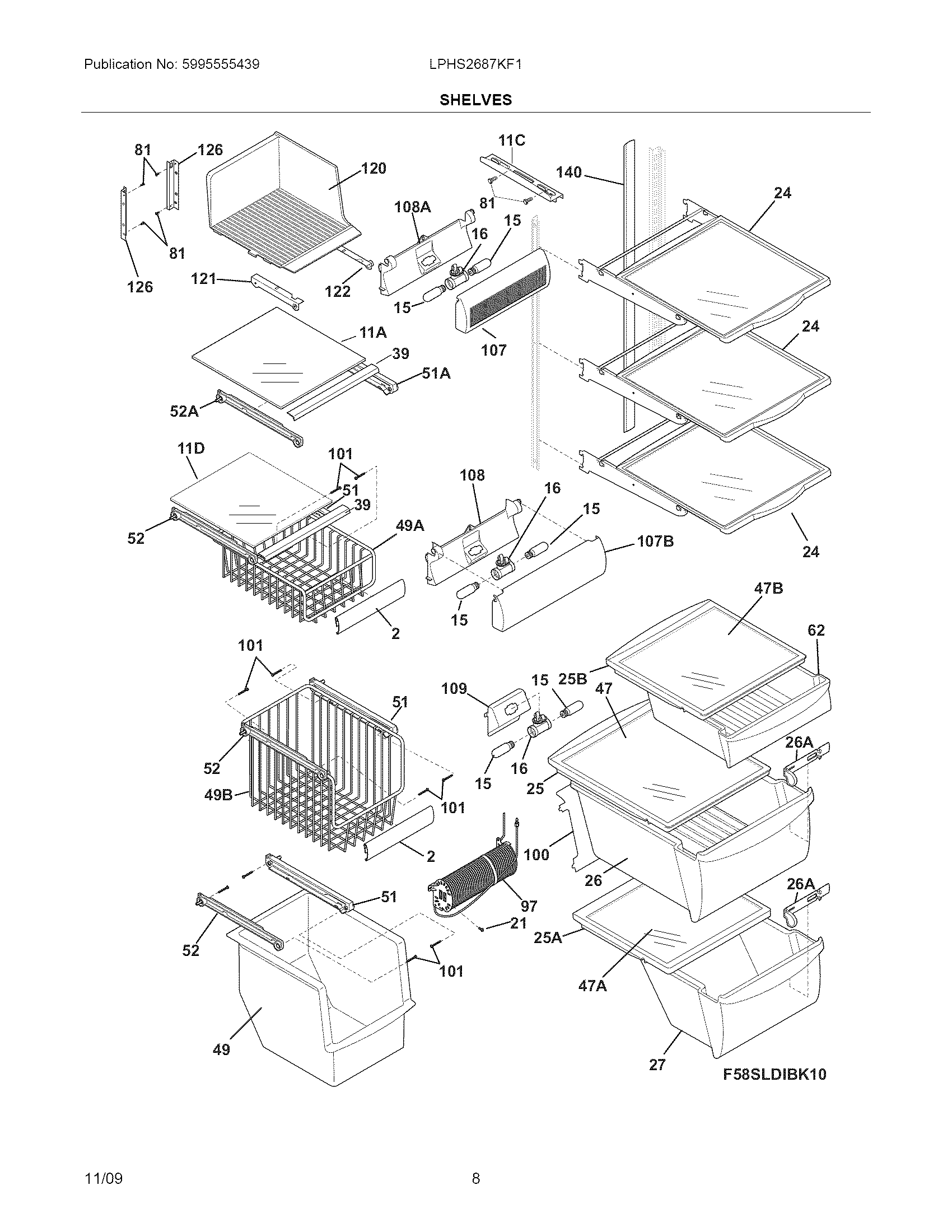 Frigidaire LPHS2687KF1 shelves diagram