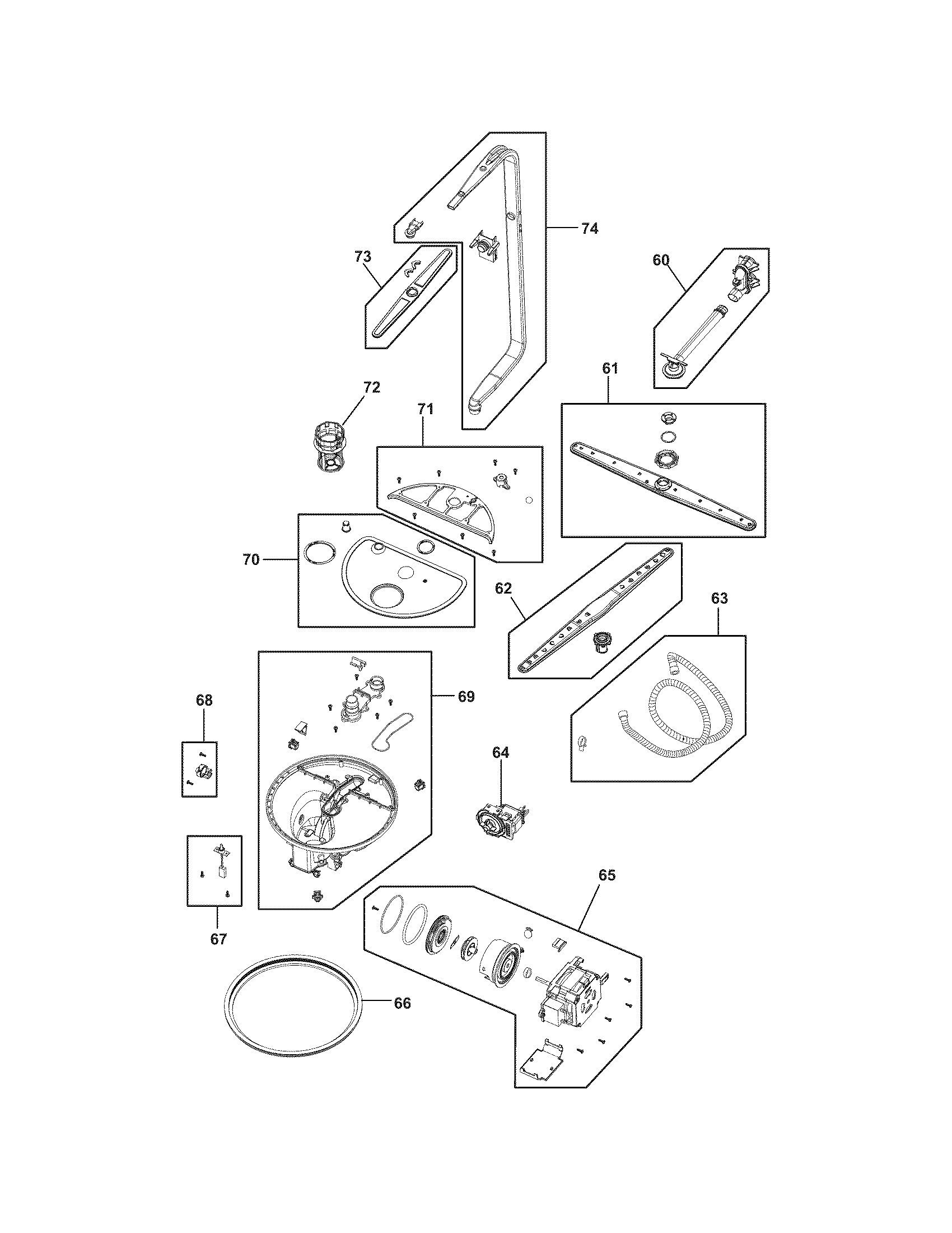 Frigidaire FPHD2491KF0 motor/pump/wash system diagram