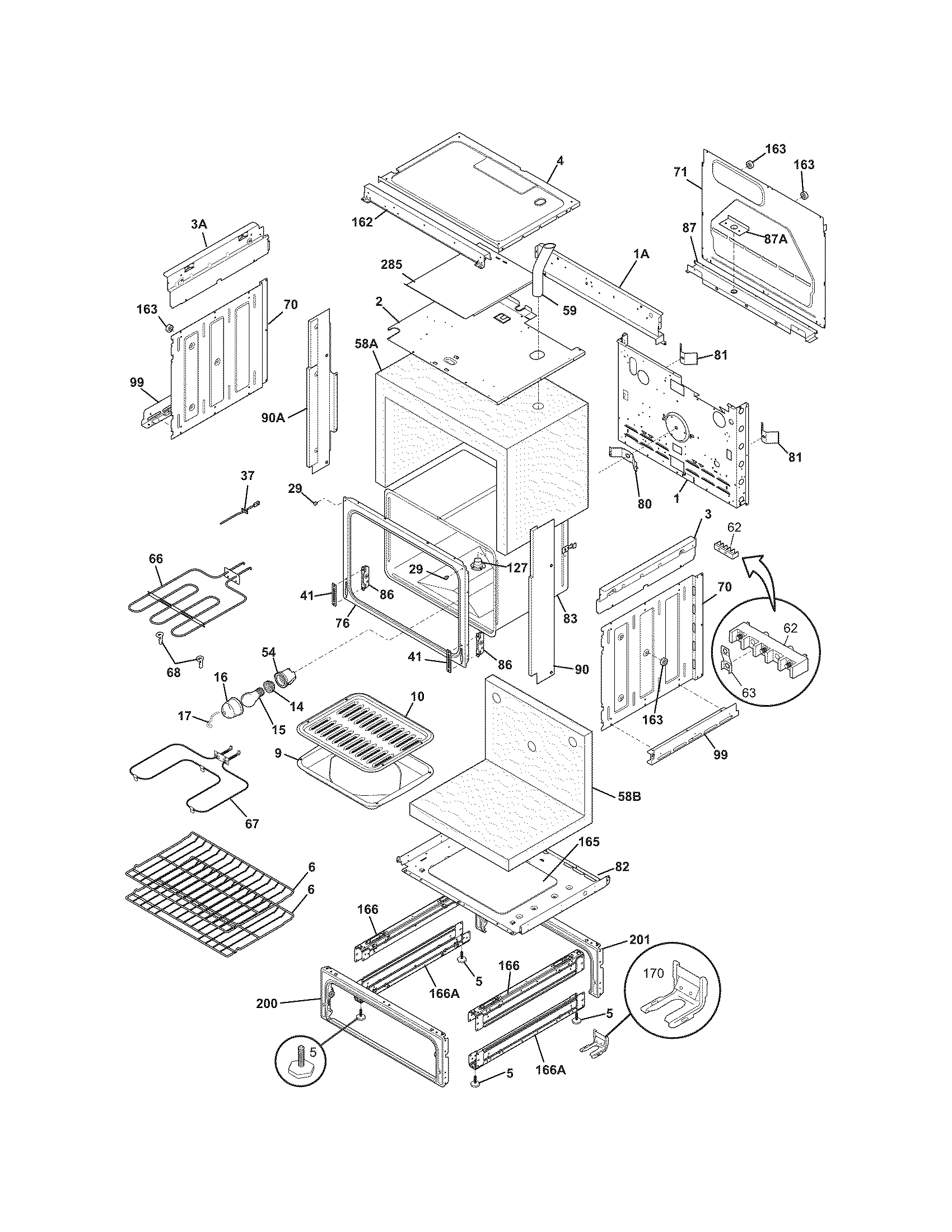 Frigidaire FES300EBE body diagram