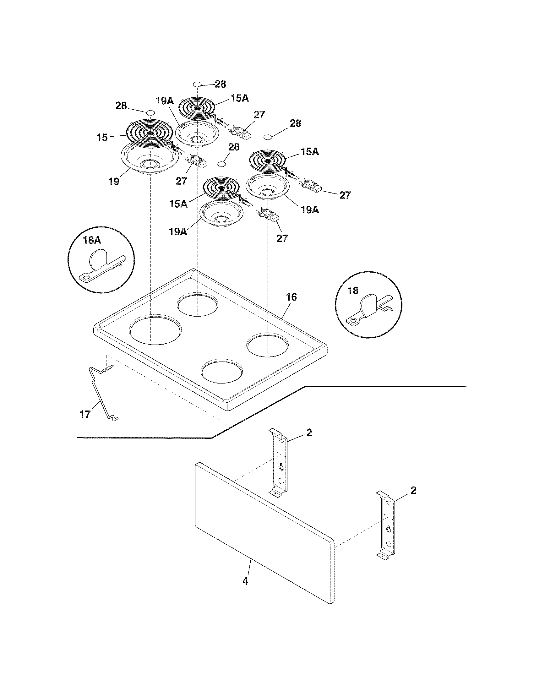 Frigidaire FEF303KWA top/drawer diagram