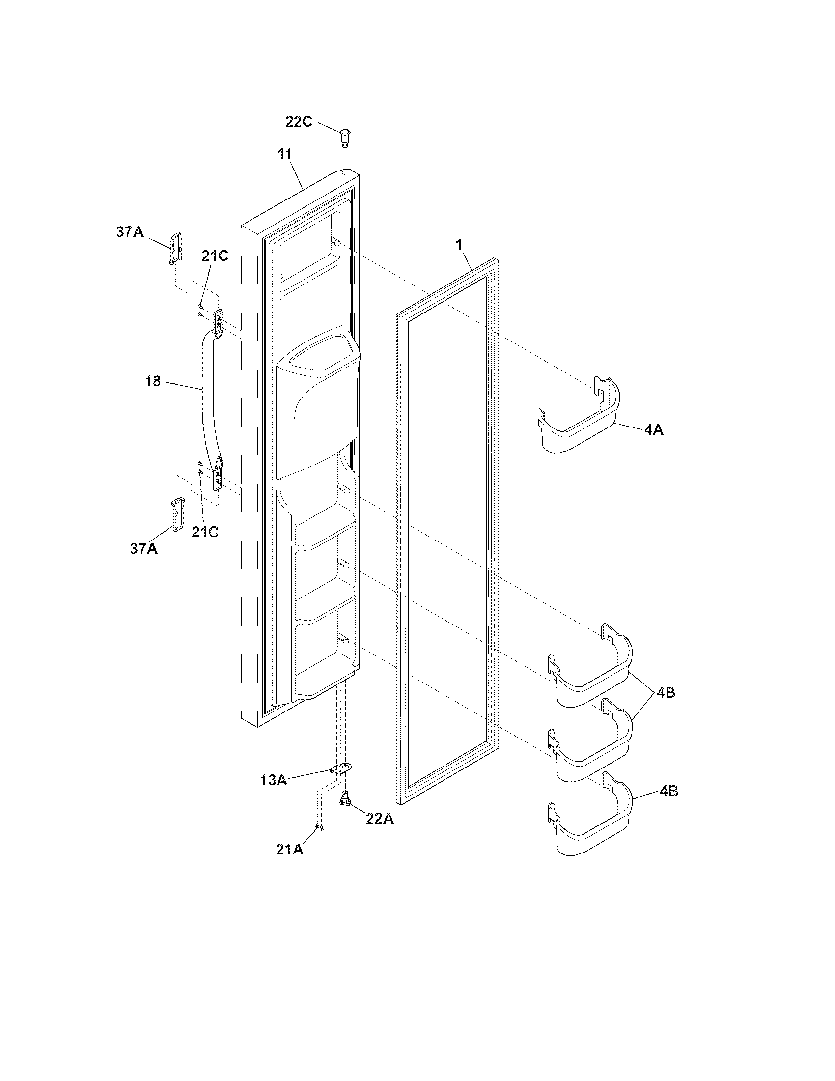 White-Westinghouse WRS23MW3AQS freezer door diagram