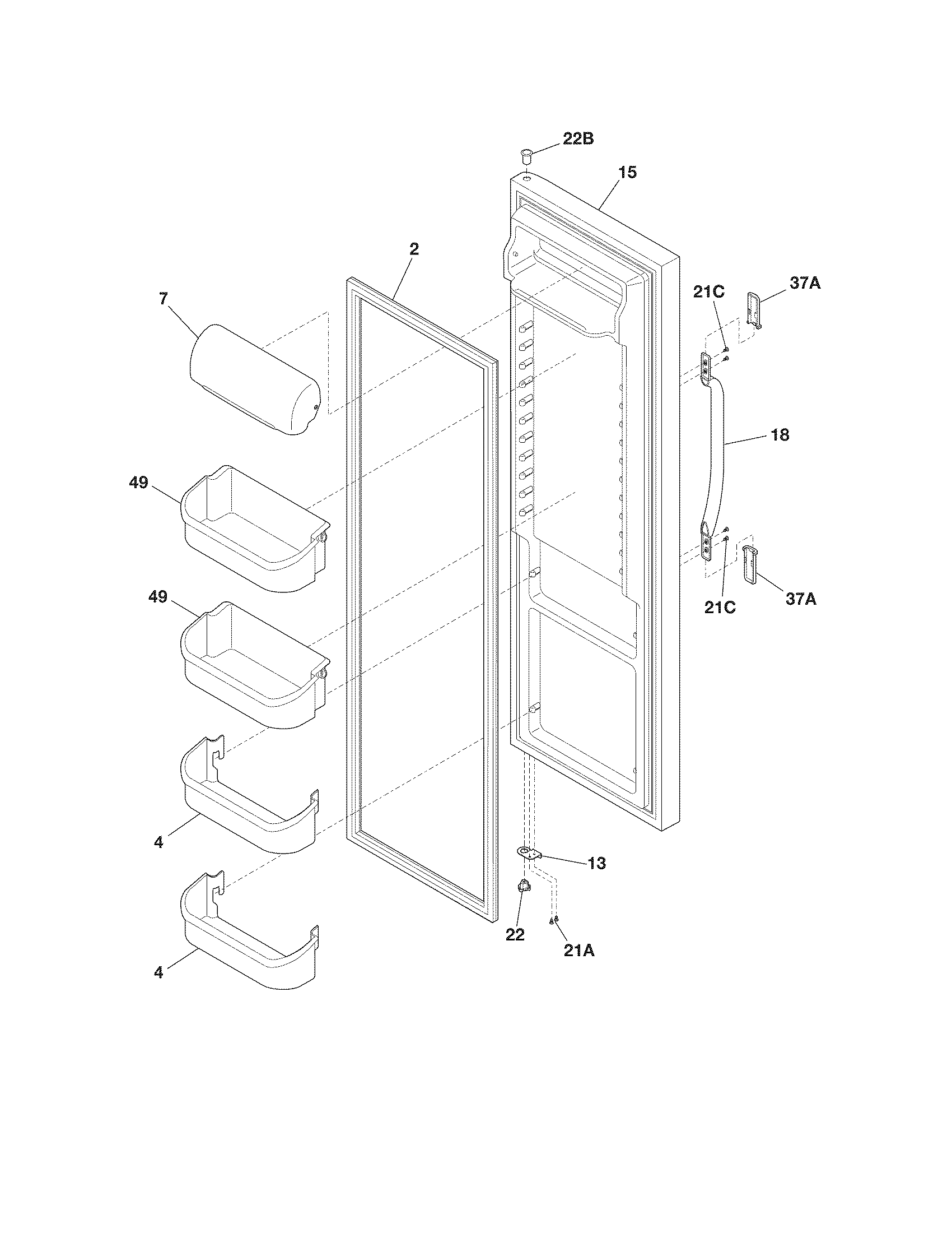 White-Westinghouse WRS23MW3AQS refrigerator door diagram