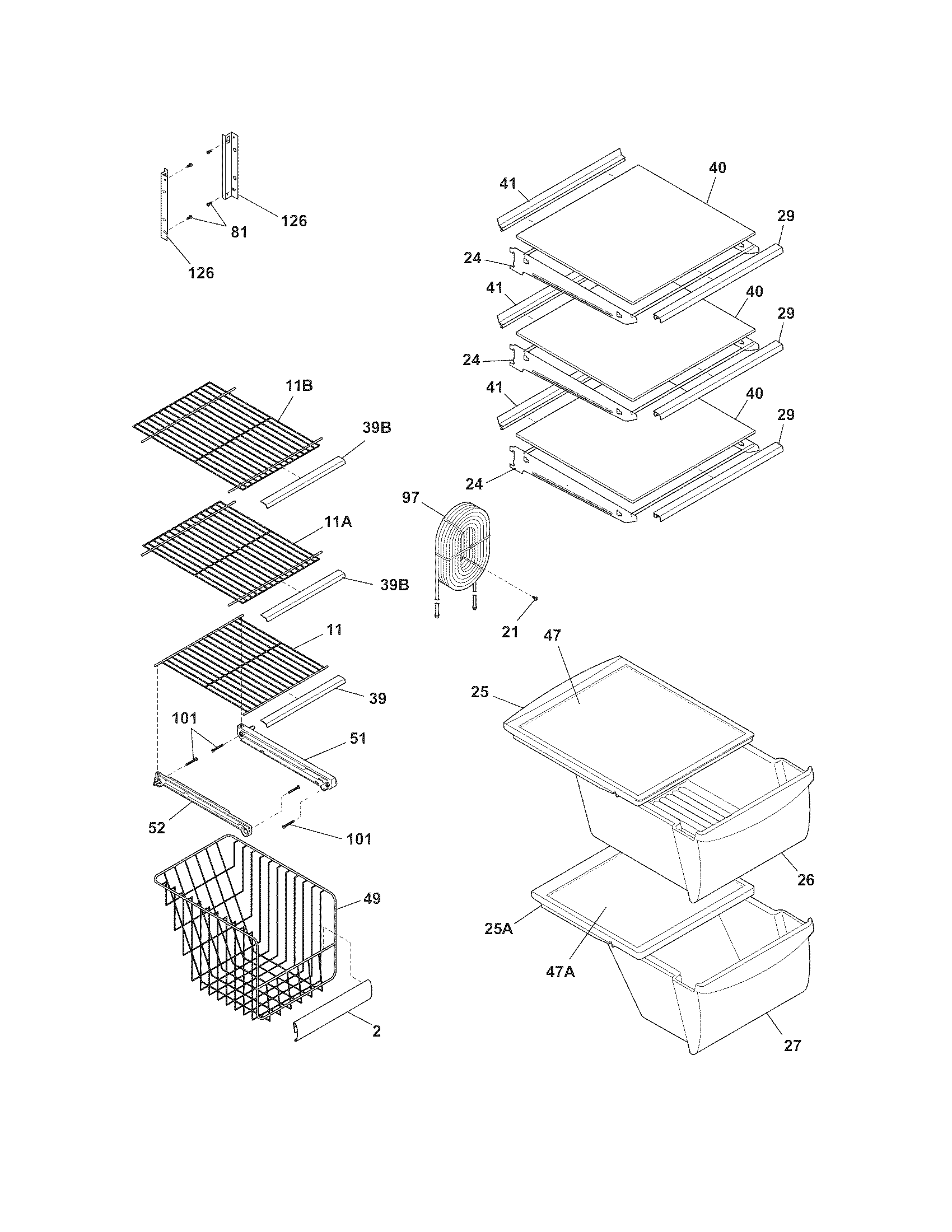 White-Westinghouse WRS23MW3AQS shelves diagram
