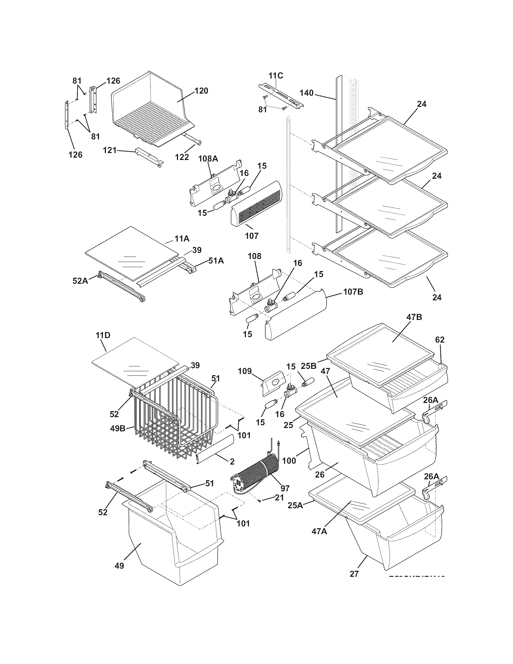 Frigidaire FGHS2667KB1 shelves diagram