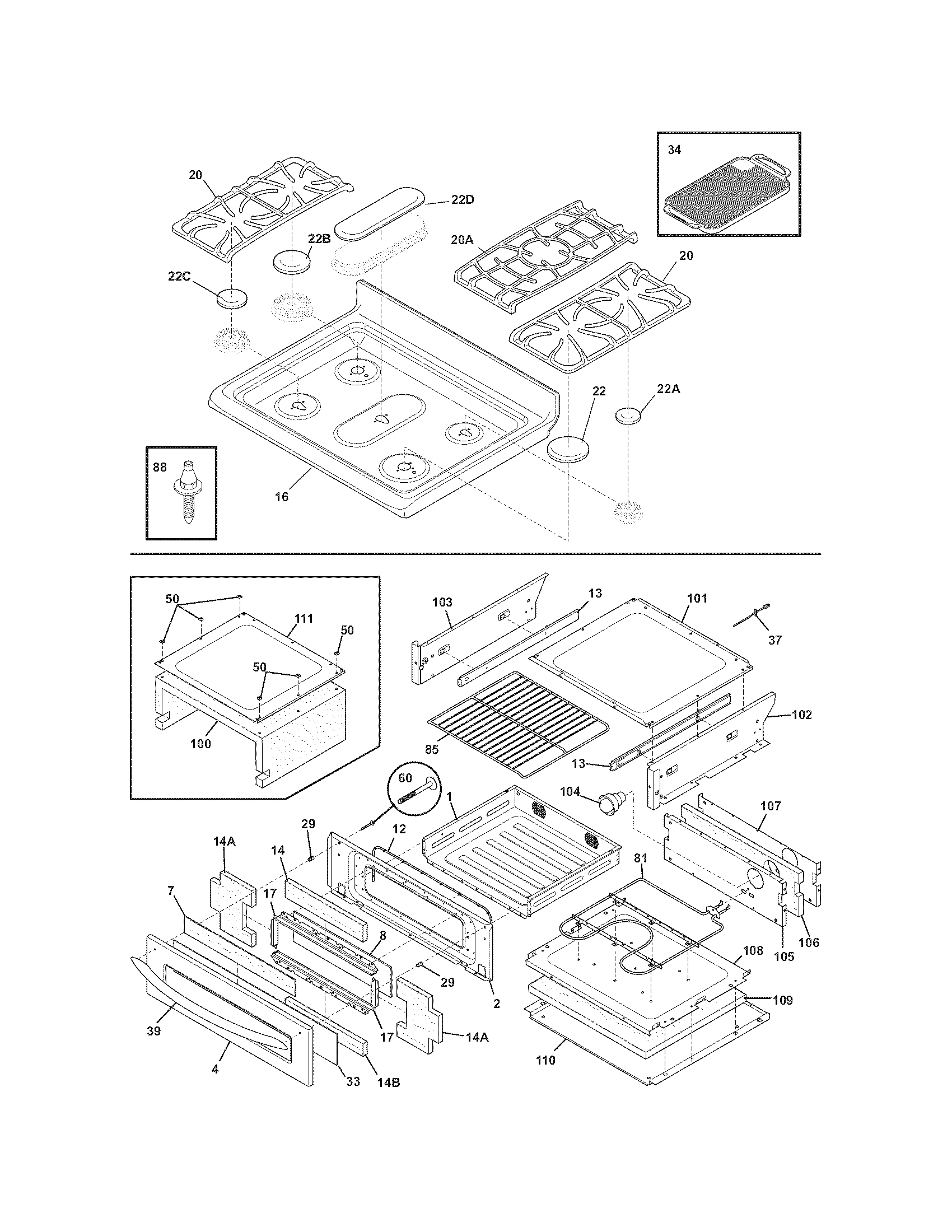 Frigidaire FGFLMC55GCK top/drawer diagram