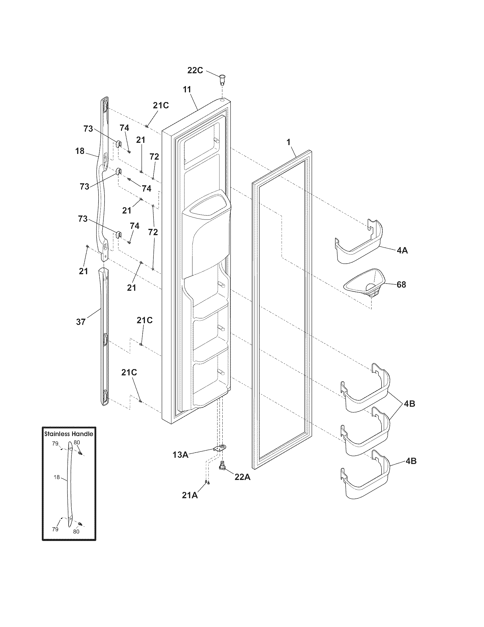 Frigidaire FRS6LF7JW0 freezer door diagram