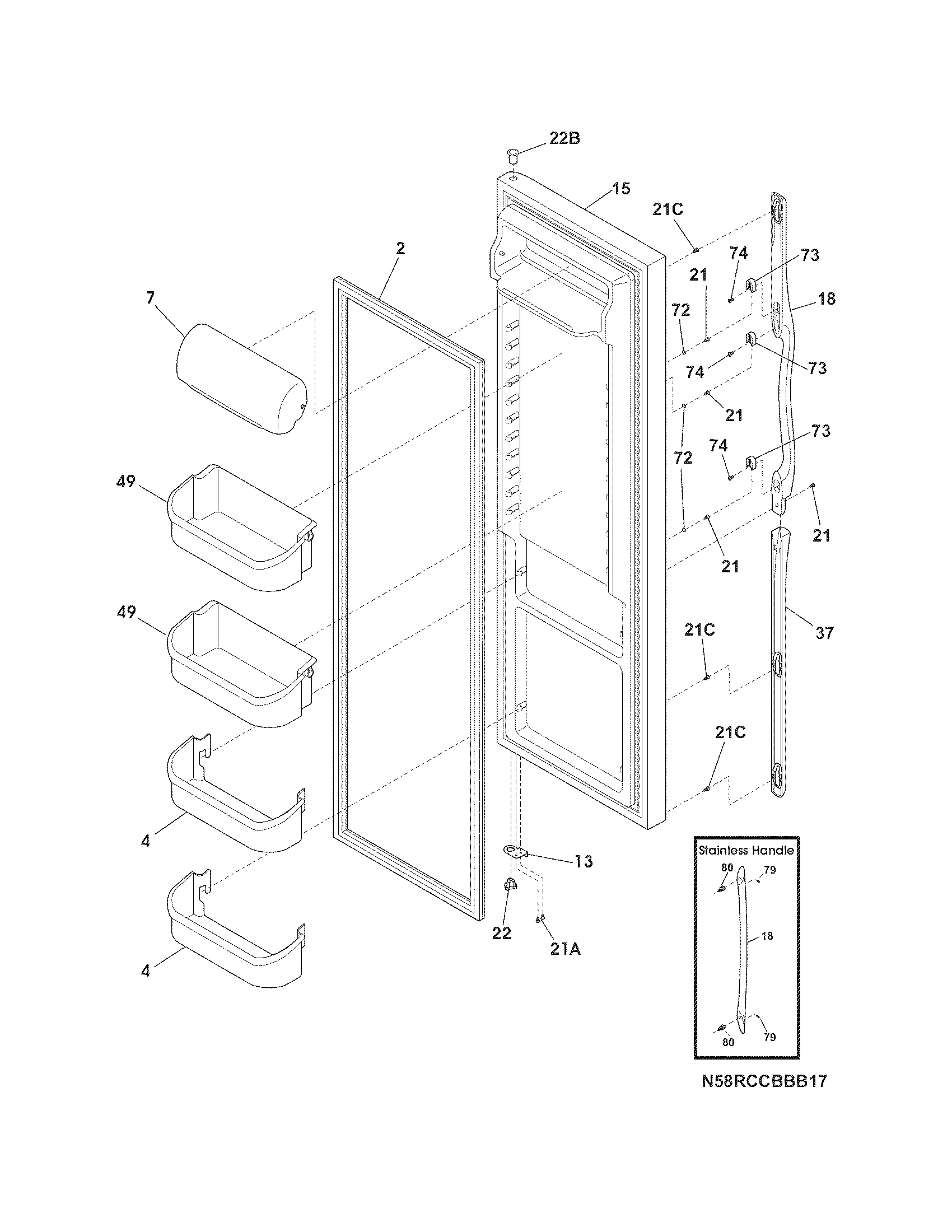 Frigidaire FRS6LF7JW0 refrigerator door diagram