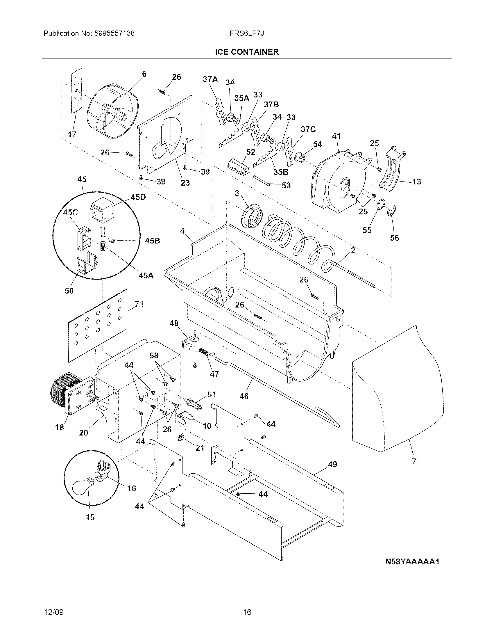 Frigidaire FRS6LF7JW0 ice container diagram