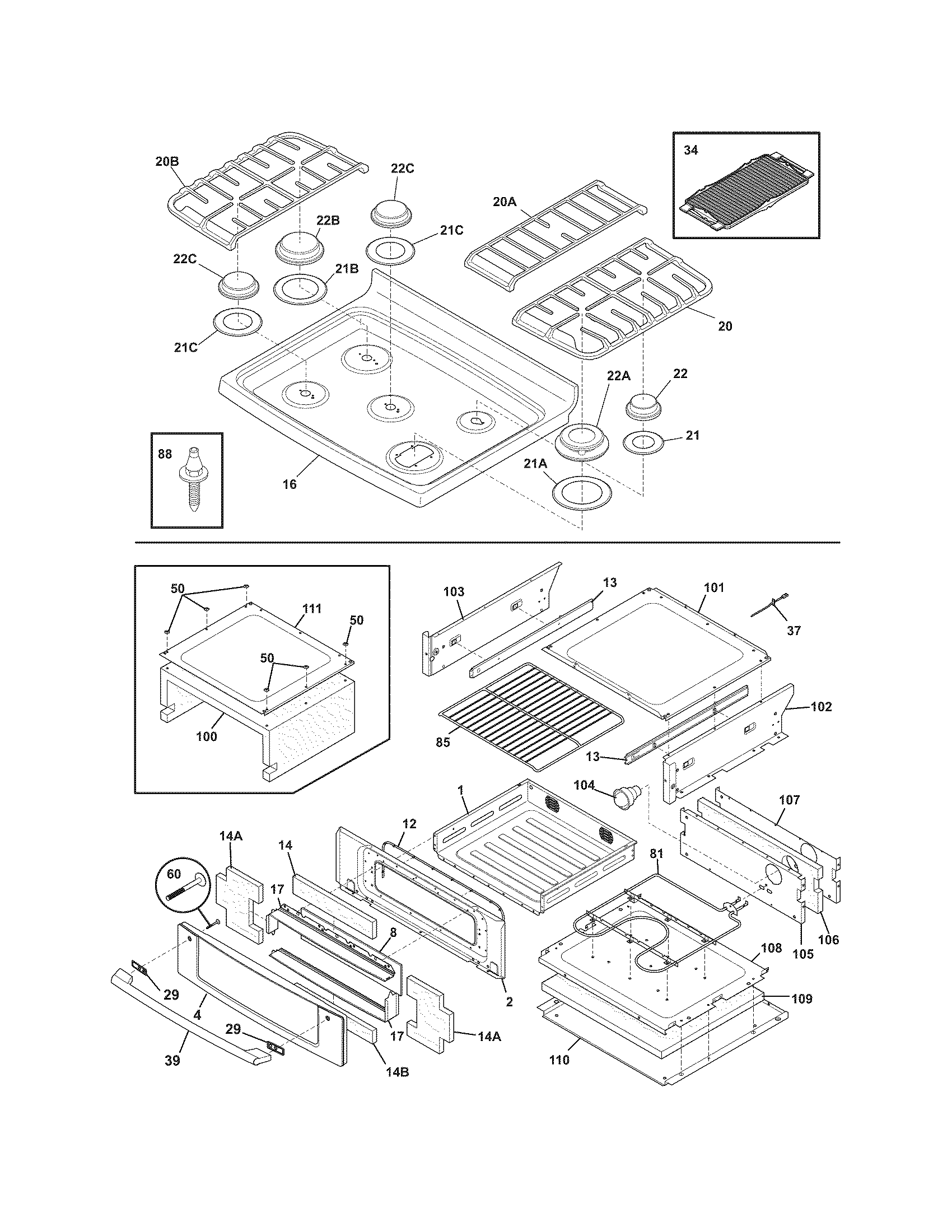 Electrolux CEW30GF6GSF top/drawer diagram