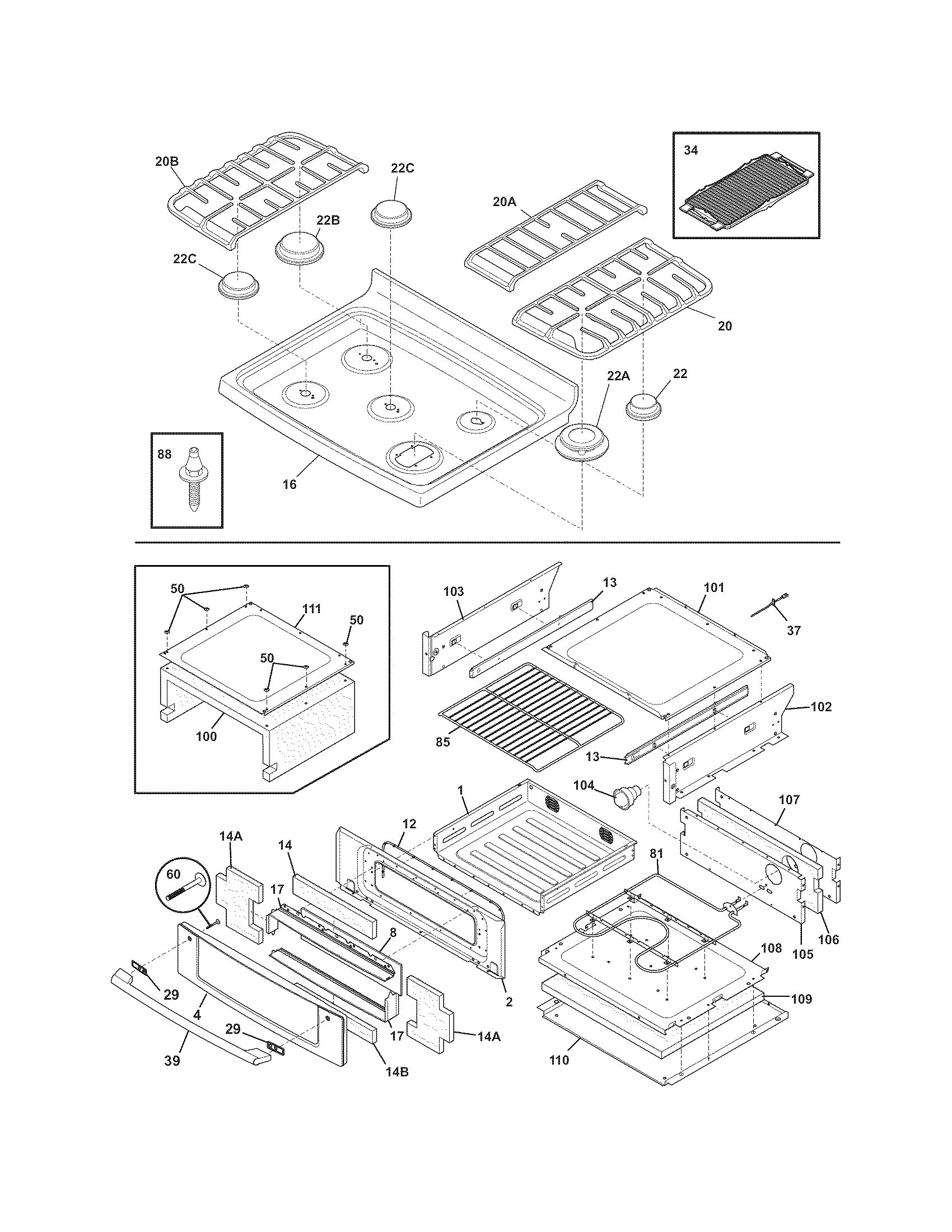 Electrolux EW3LGF65GSF top/drawer diagram