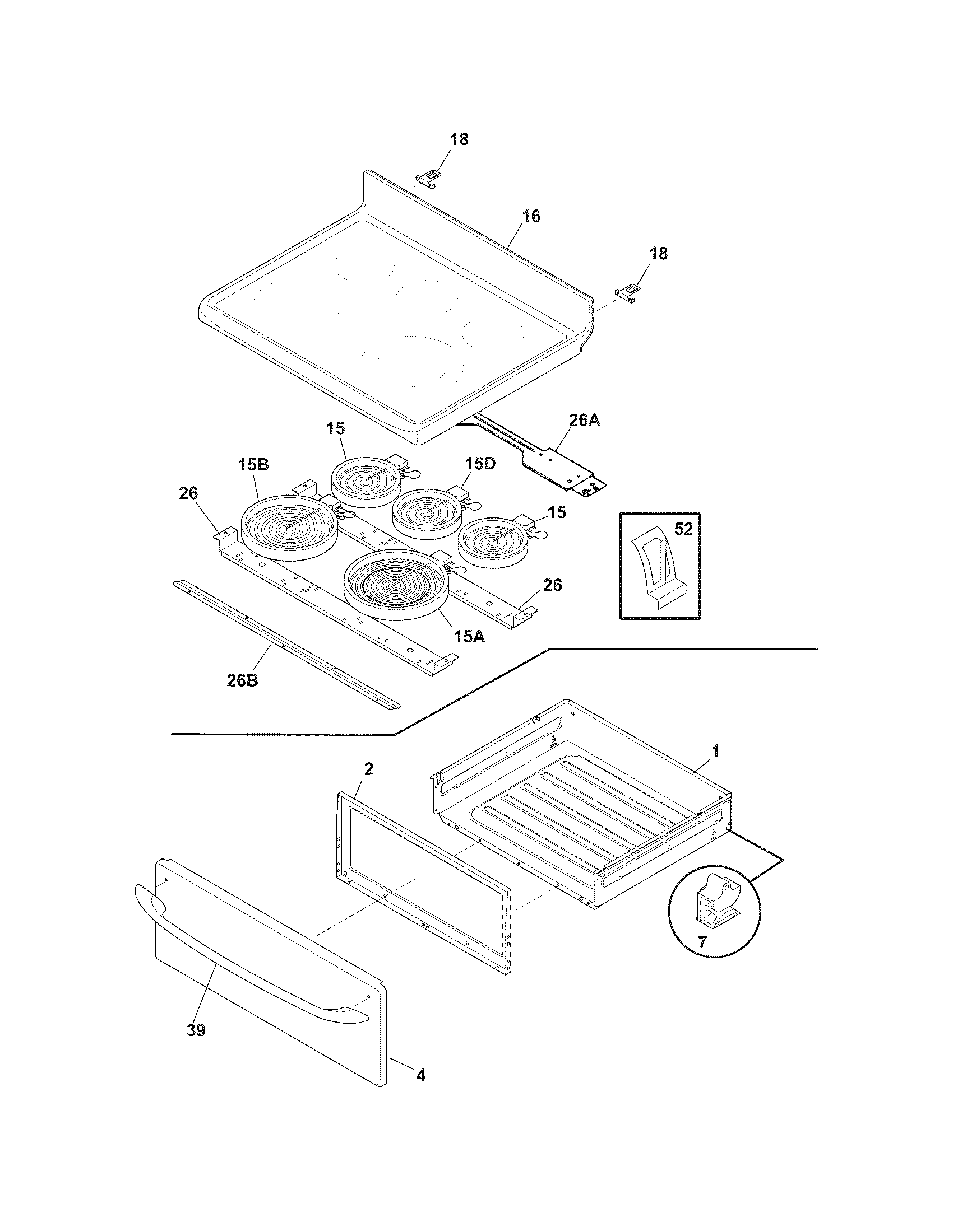 Frigidaire CFEF376GCE top/drawer diagram