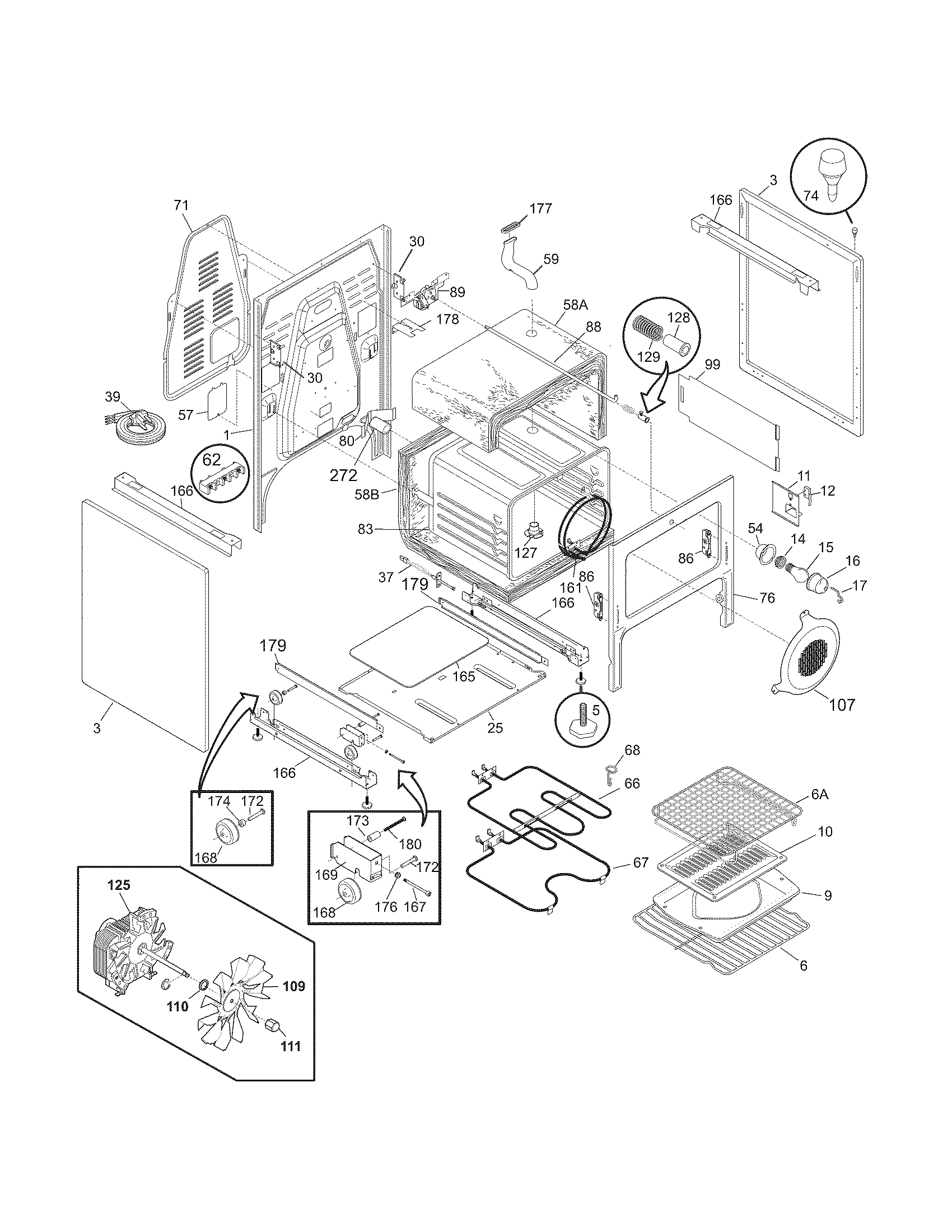 Frigidaire PGLEF385CB3 body diagram
